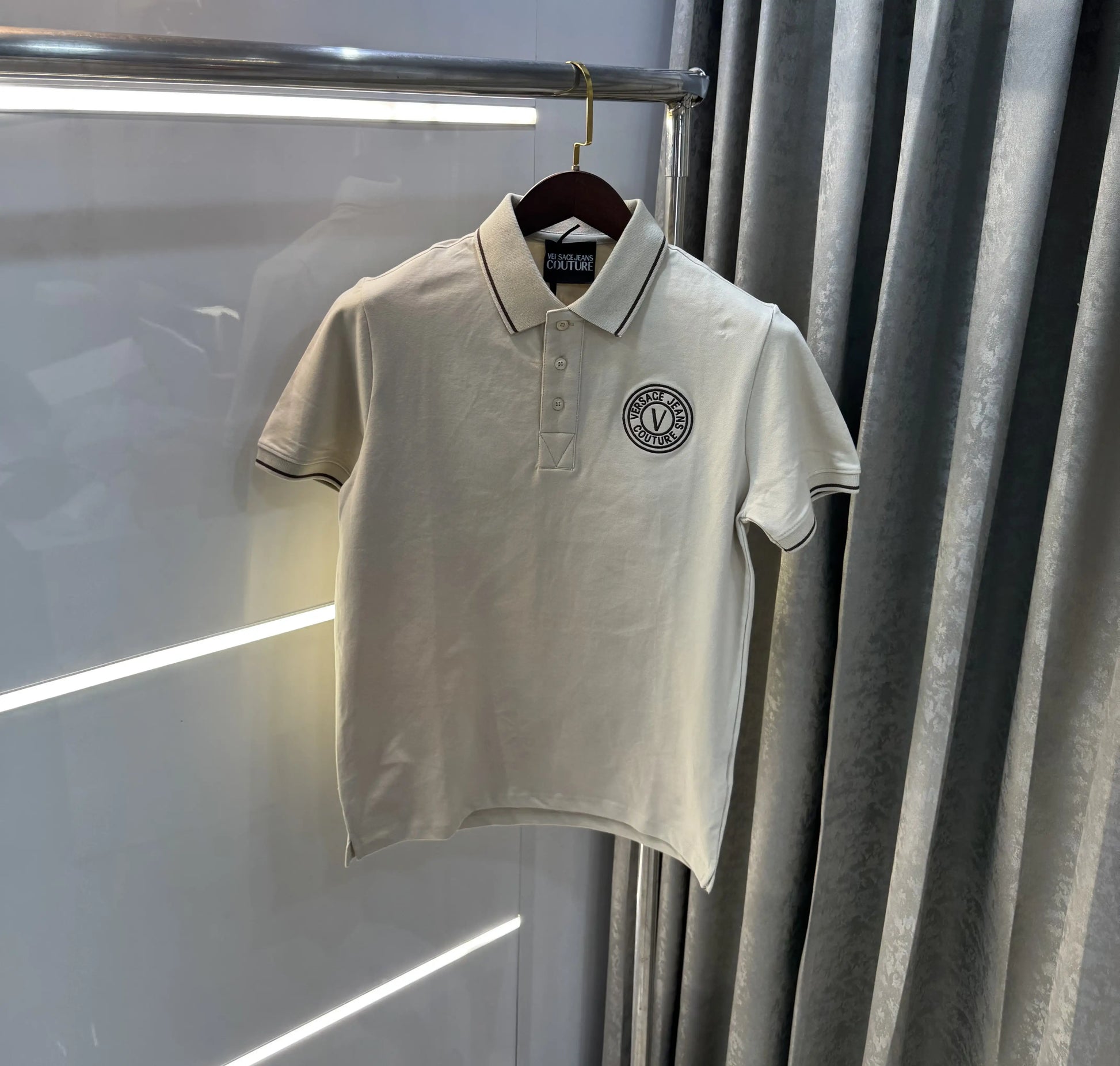 Versace Couture Beige Logo Work Imported Polo T-Shirt