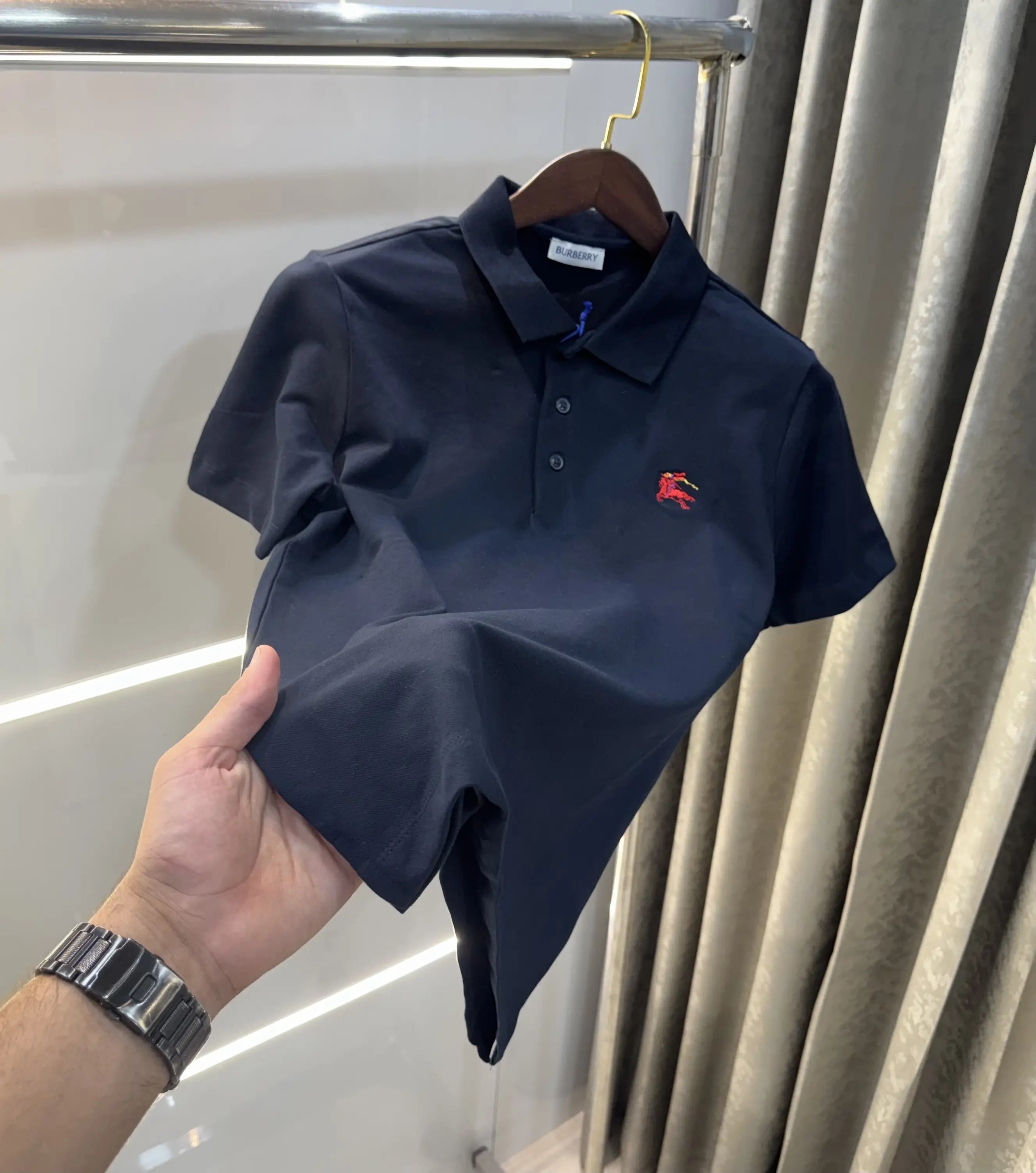 Burberr y Navy Blue Embroidery Logo  Premium Classic Polo T-Shirt