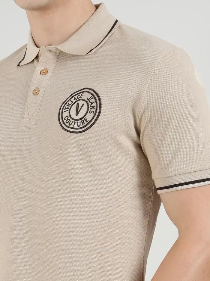 Versace Couture Beige Logo Work Imported Polo T-Shirt