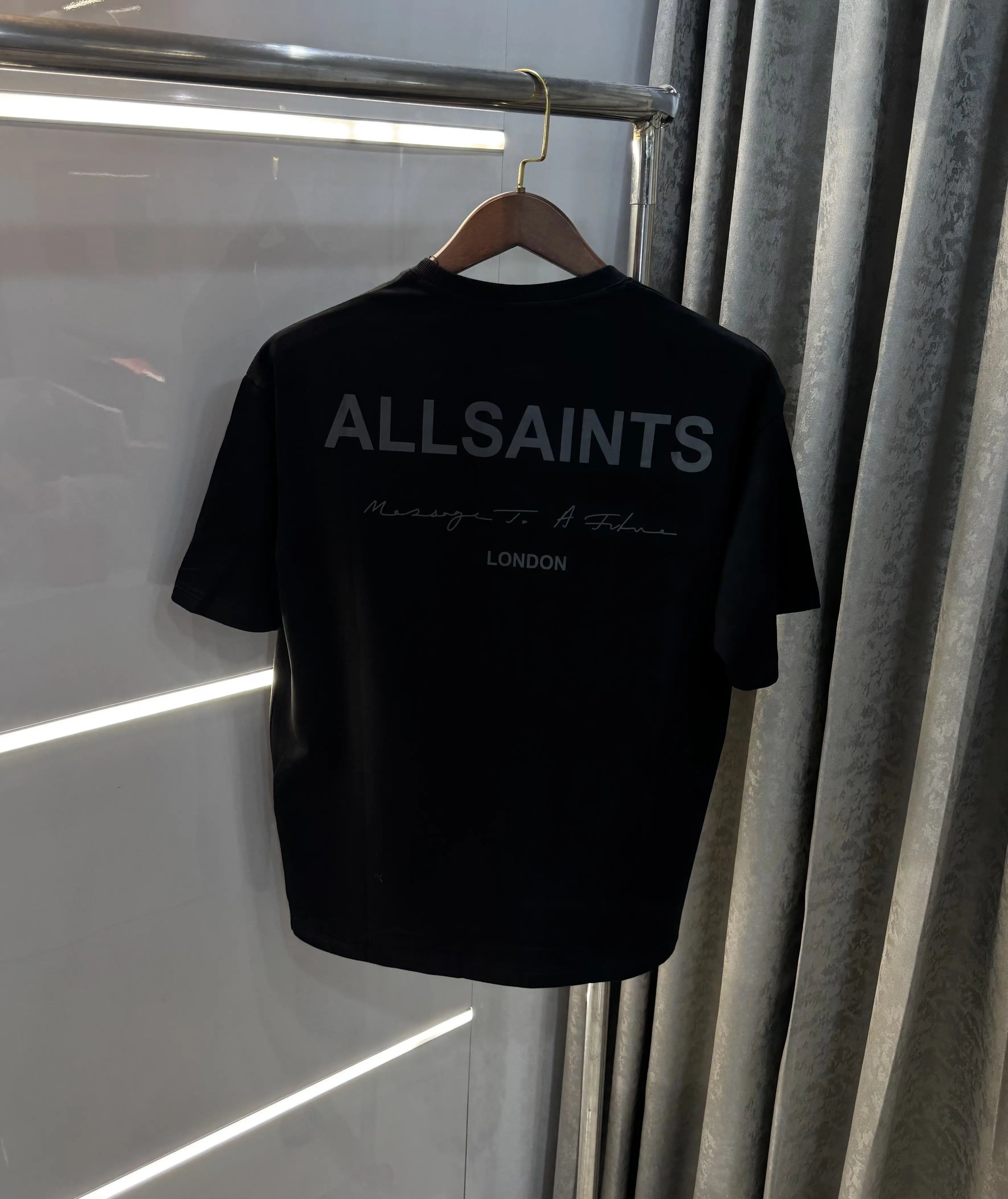 All Saints Black Logo Print Imported Oversized T-Shirt
