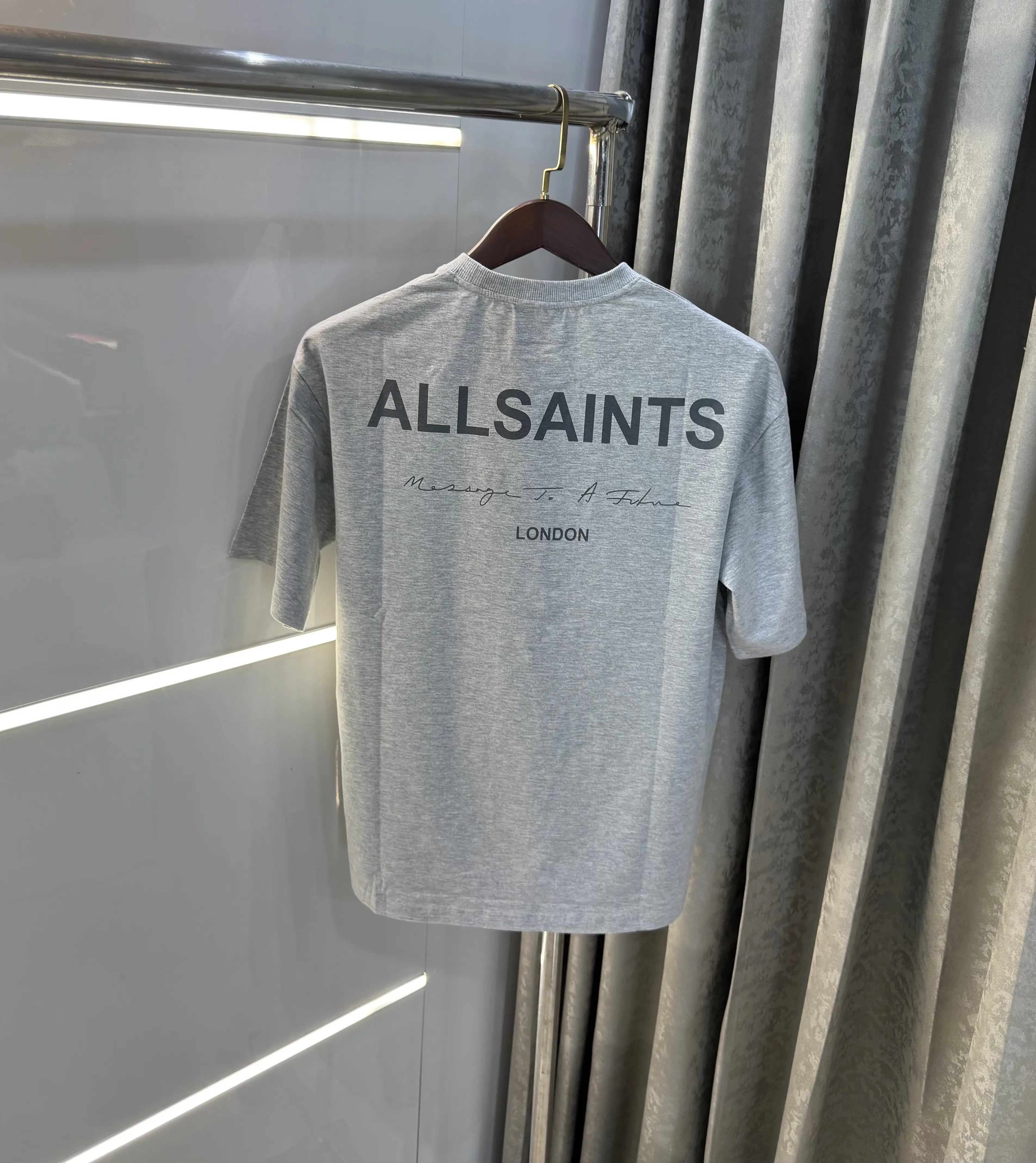 All Saints Grey Logo Print Imported Oversized T-Shirt
