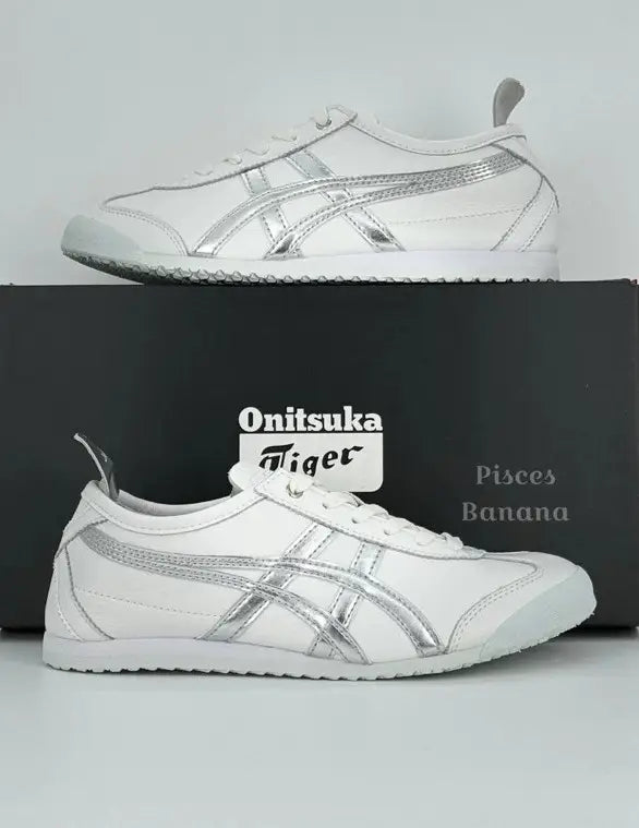 Onitsuka Tiger Mexico 66 White Silver Mens Chrome Sneakers D-1877