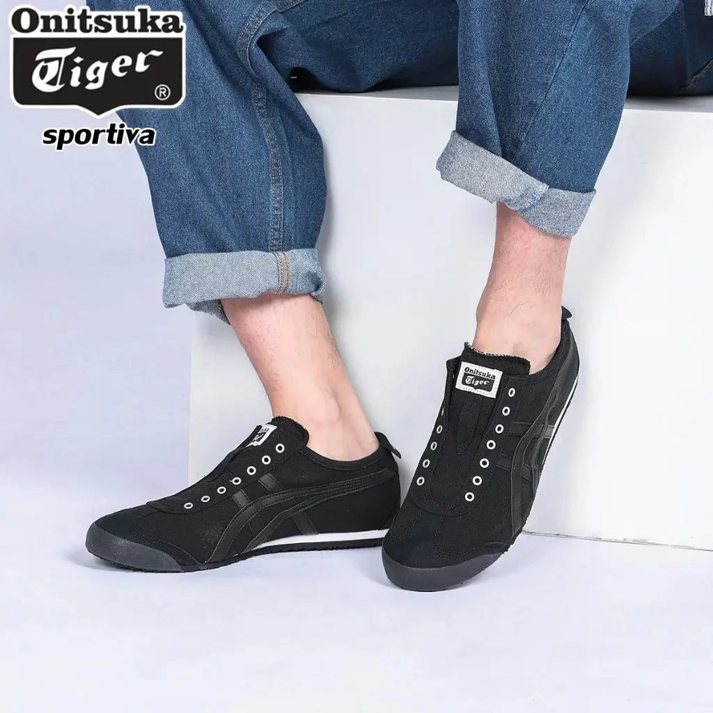 Onitsuka Tiger Mexico 66 Slip-On Black White Girls Womens D-1890