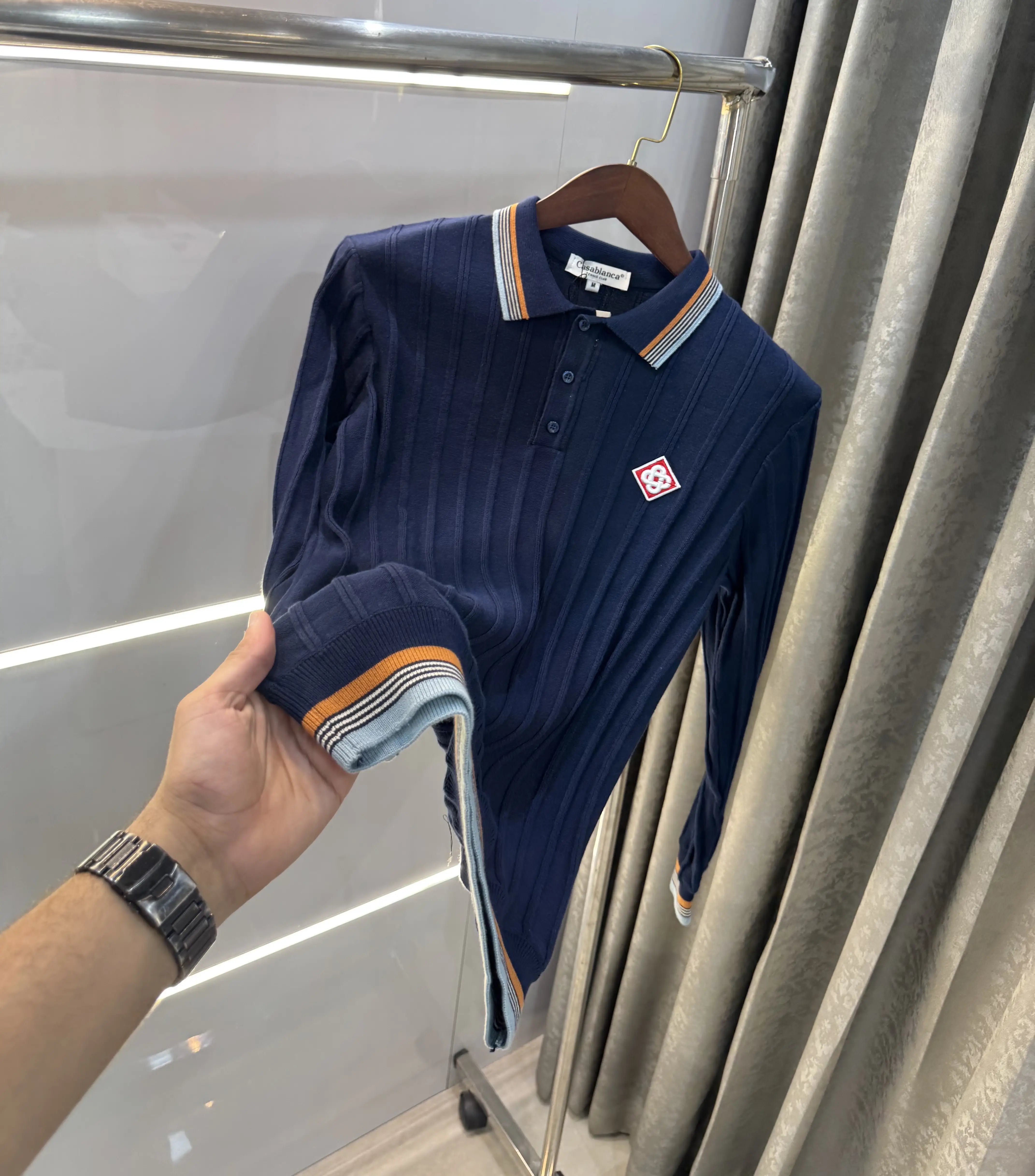 Casablanc a Navy Blue Logo Work Imported T-Shirt
