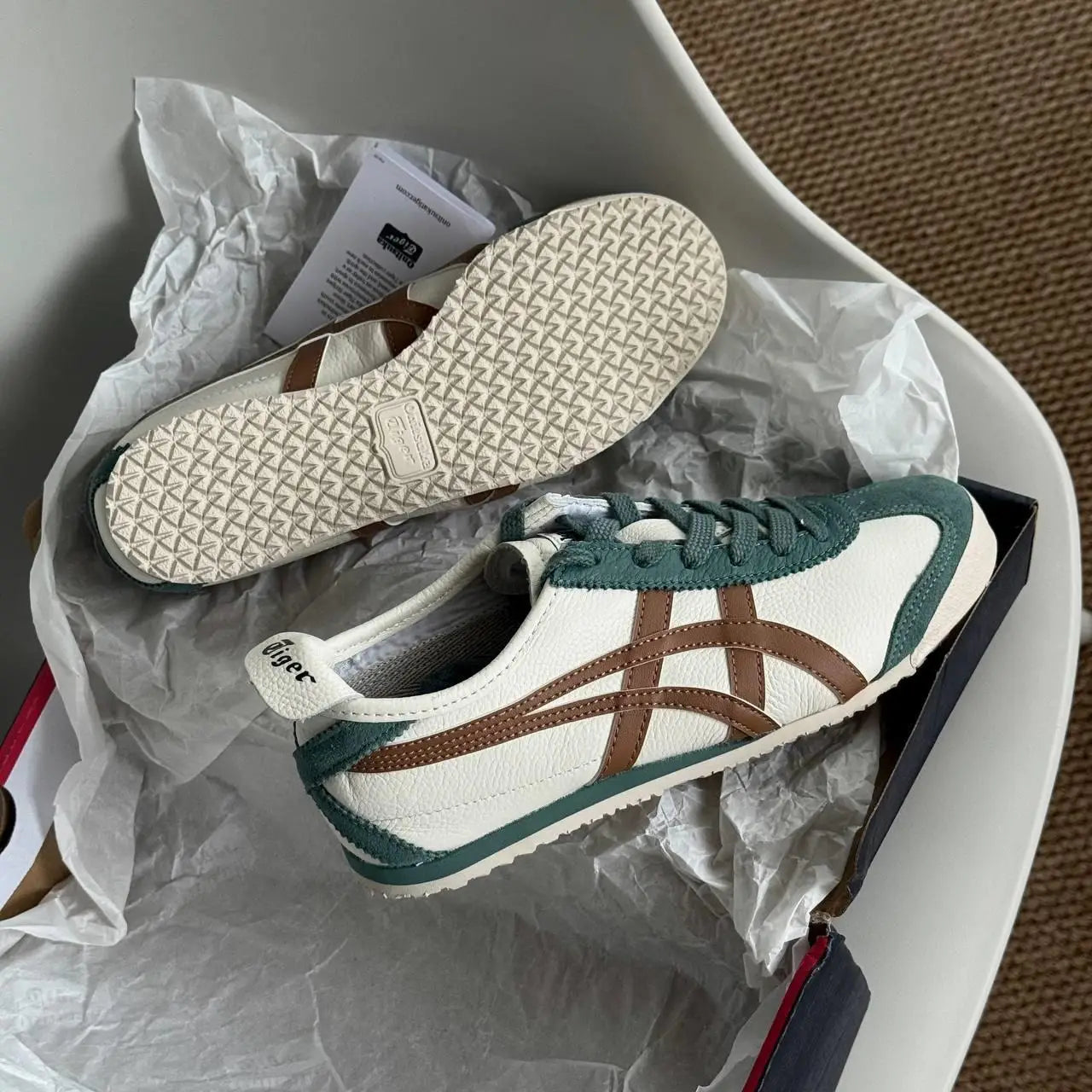 Onitsuka Tiger MEXICO 66 Cream Green Orange Sneakers Mens D-2090