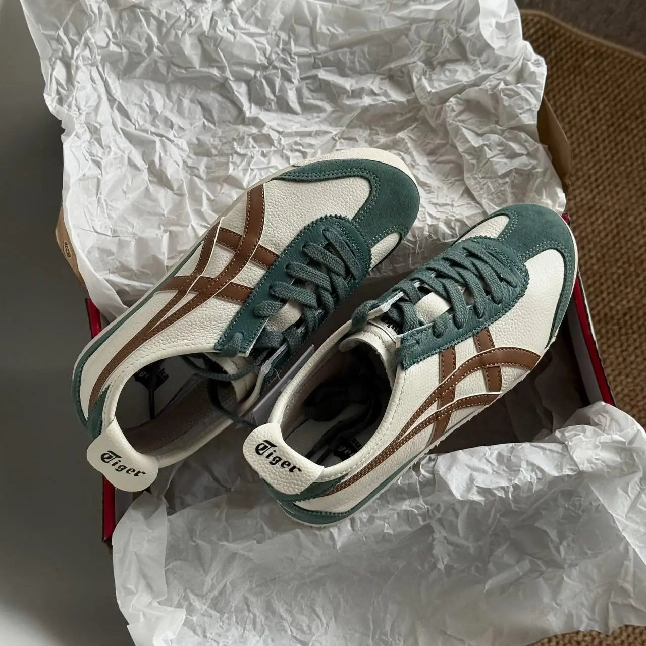 Onitsuka Tiger MEXICO 66 Cream Green Orange Sneakers Mens D-2090