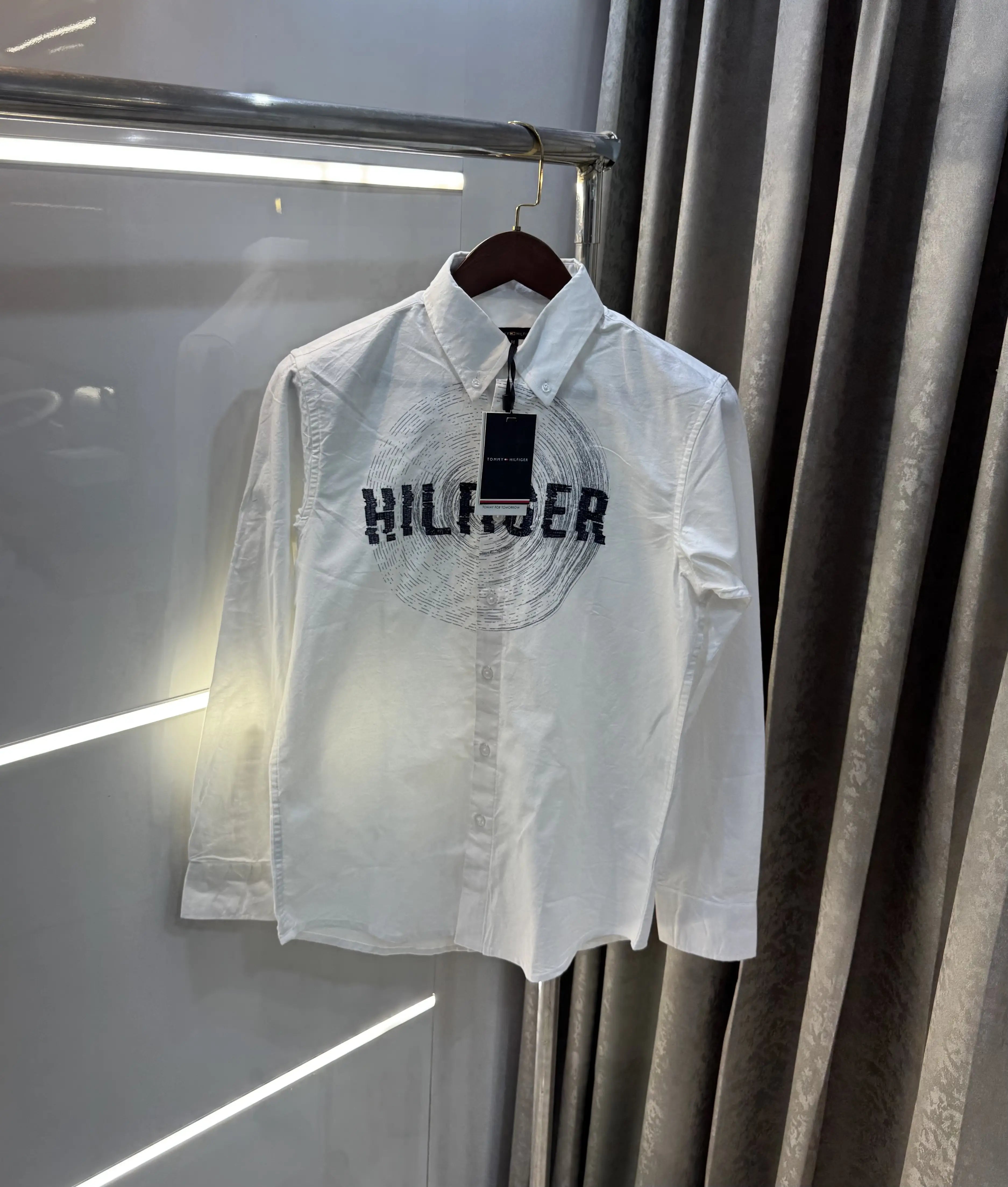 Tommy Hilfiger White Embroidery Logo Work Premium Shirt