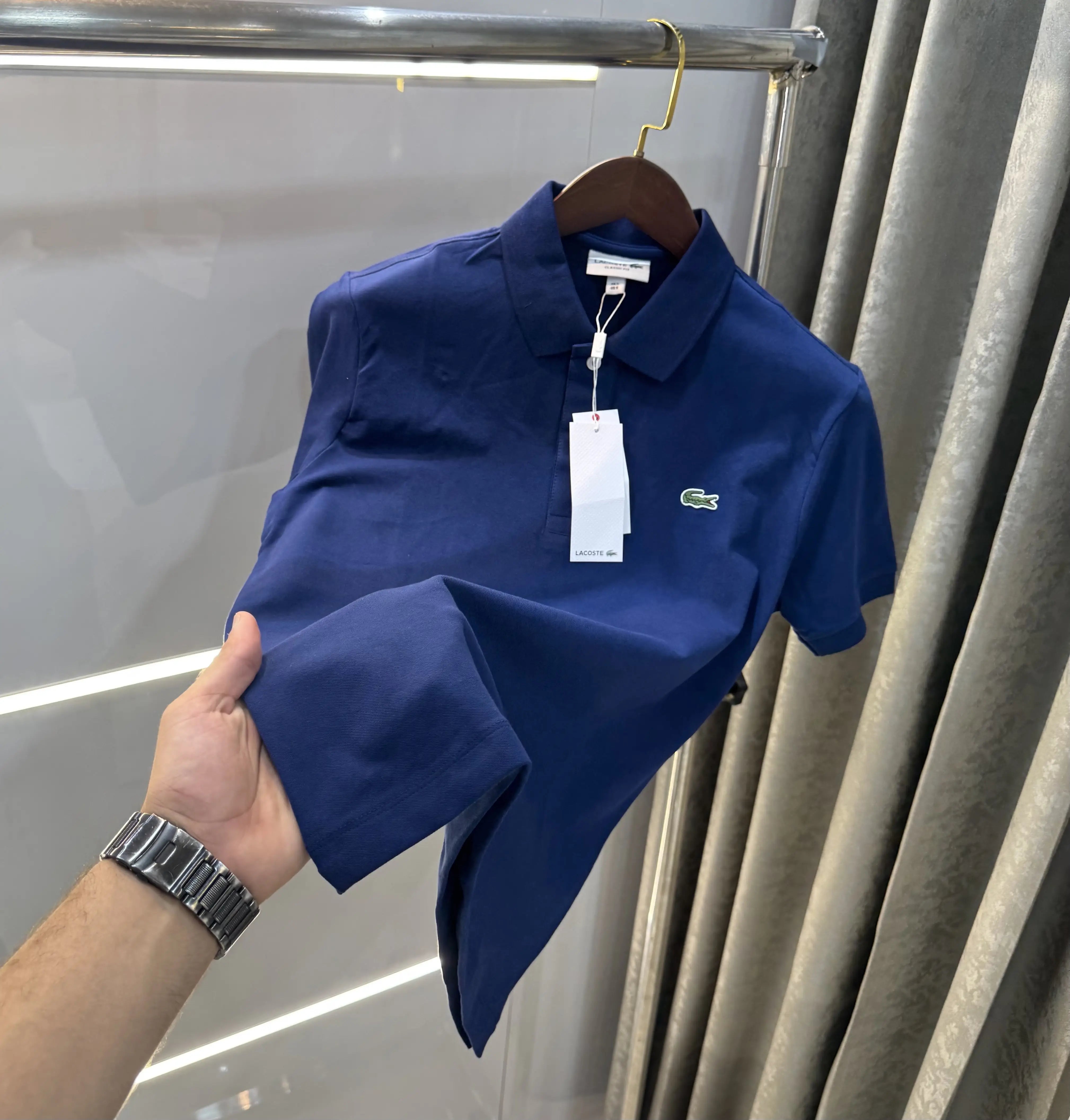 Lacost e Petrol Blue Logo Work Premium Polo T-Shirt
