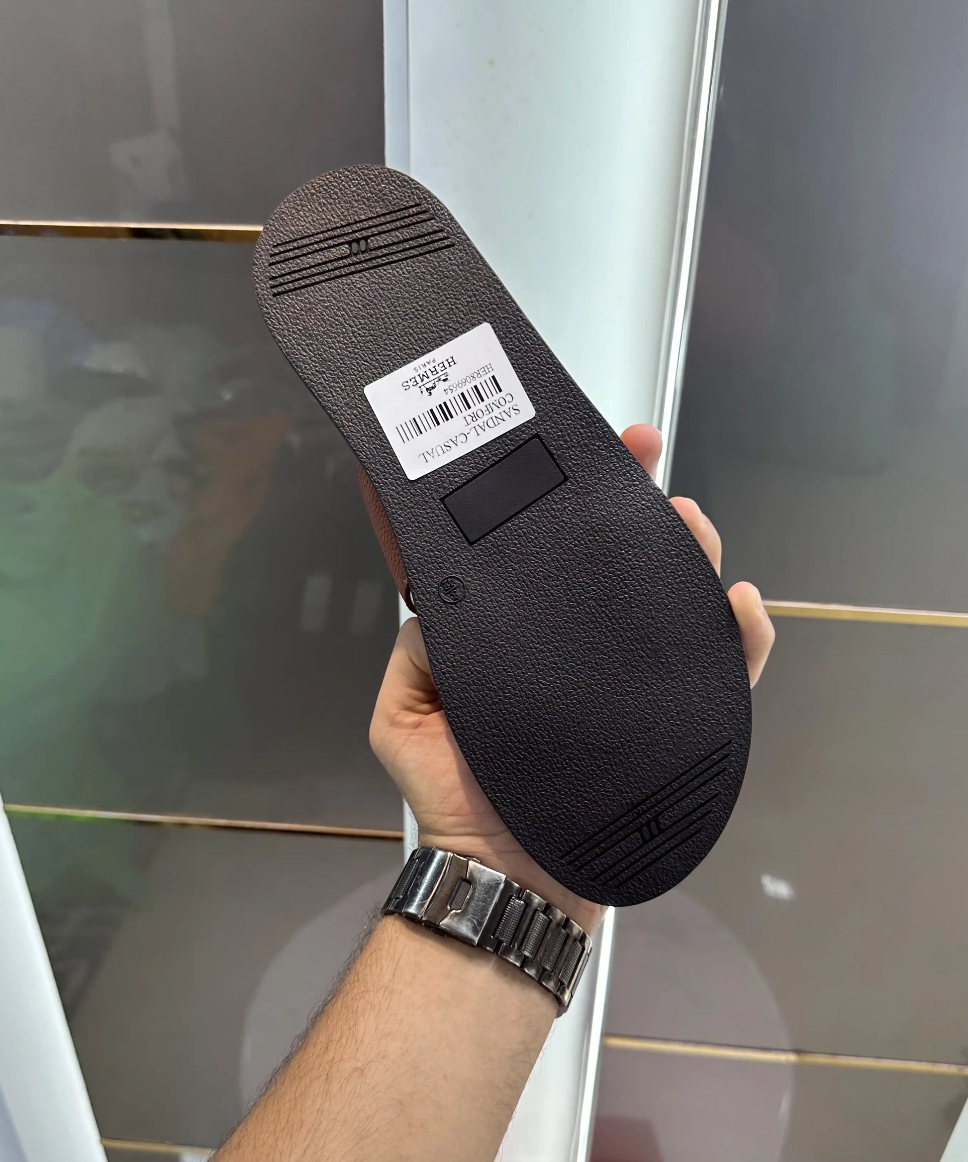 Herms_Tan Premium Leather Slide For Men