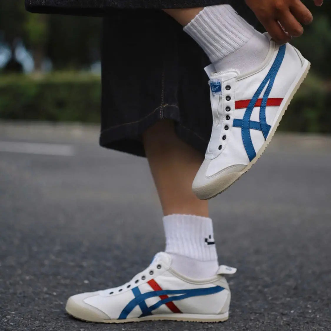 Onitsuka Tiger Mexico 66 Slip-On White  Blue  Red  7A Premium Ladies Sneakers D-1874