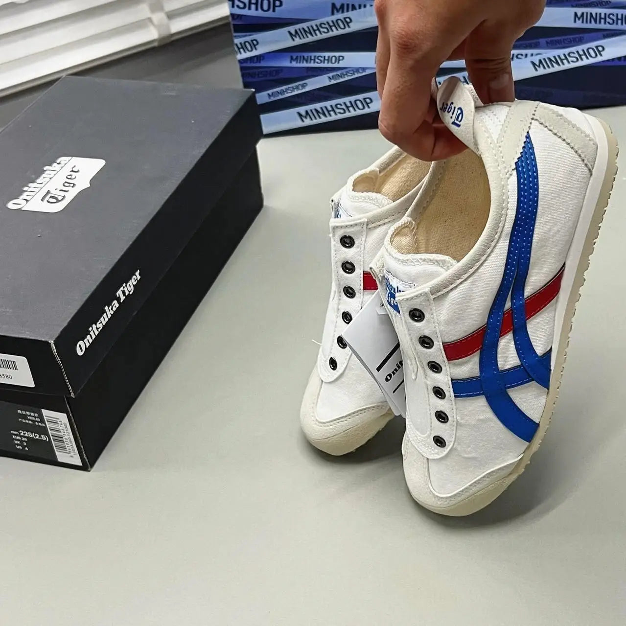 Onitsuka Tiger Mexico 66 Slip-On White  Blue  Red  7A Premium Ladies Sneakers D-1874