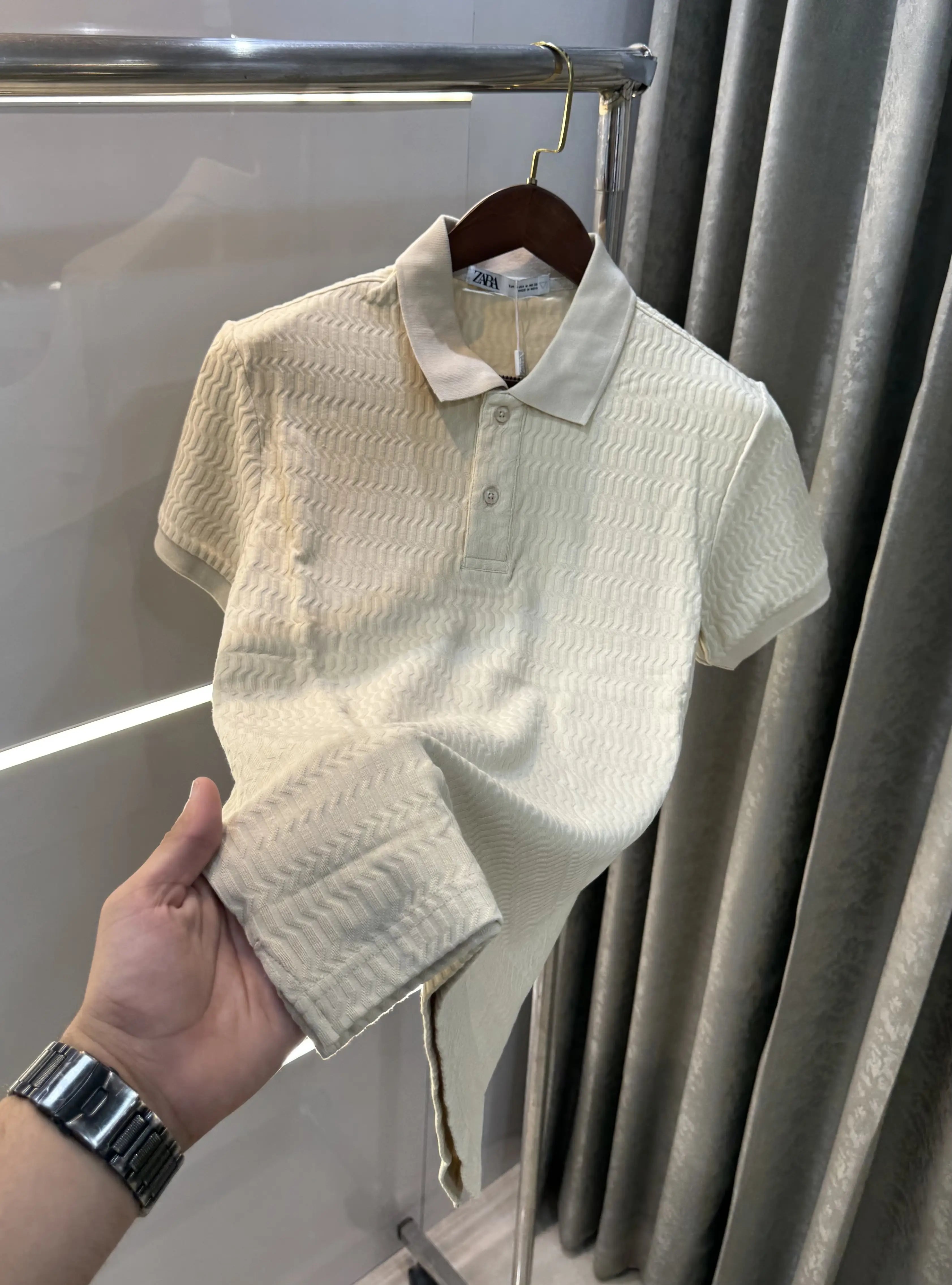 Zar a Beige Premium Knitted Polo T-shirt