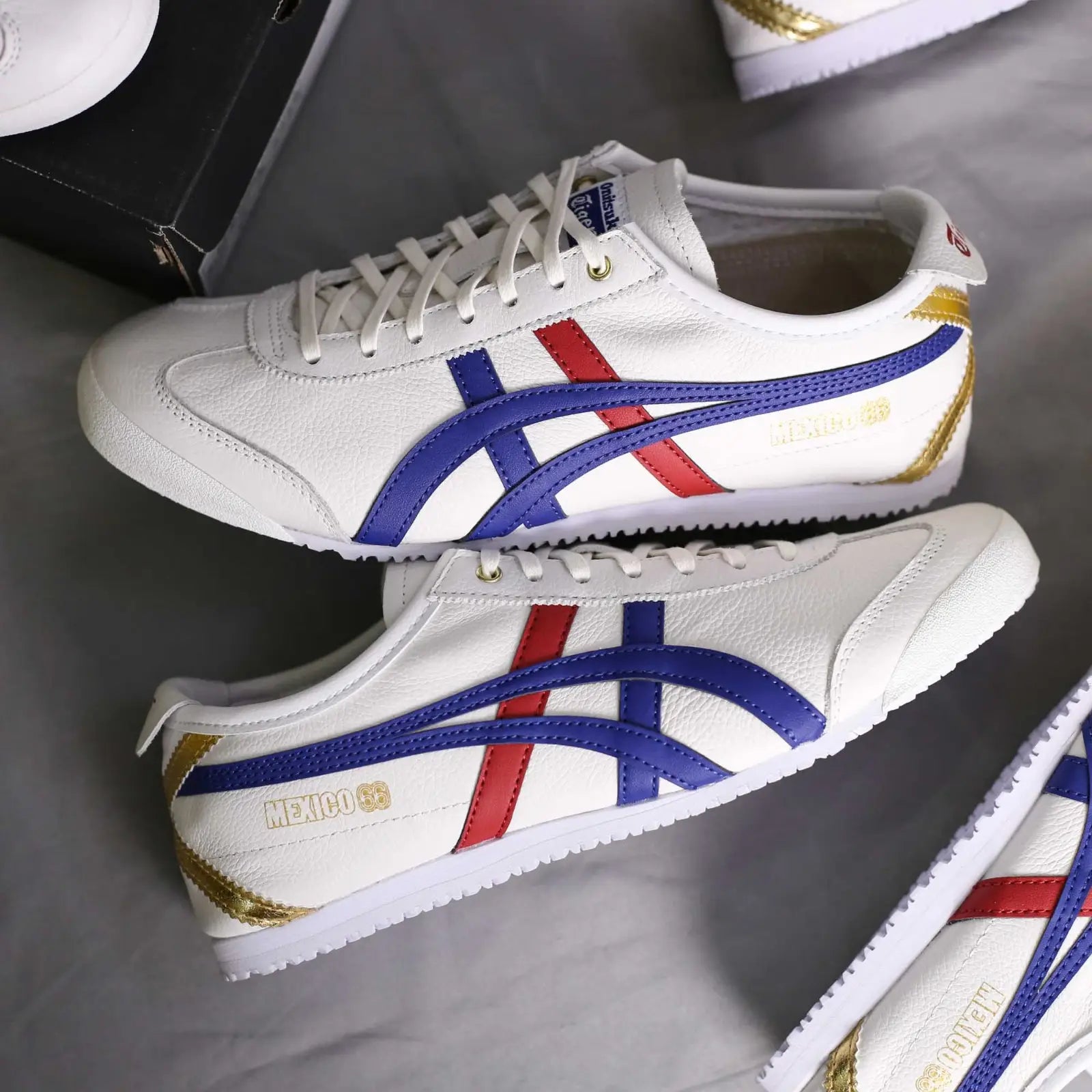 Onitsuk_a Tiger Mexico 66 White Blue Red Gold Mens 7A Premium Sneakers D-1872