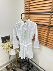 Dolc_e & Gabbana Imported Silk Fabric Self Monogram.. Print Premium Belted Dress For Women