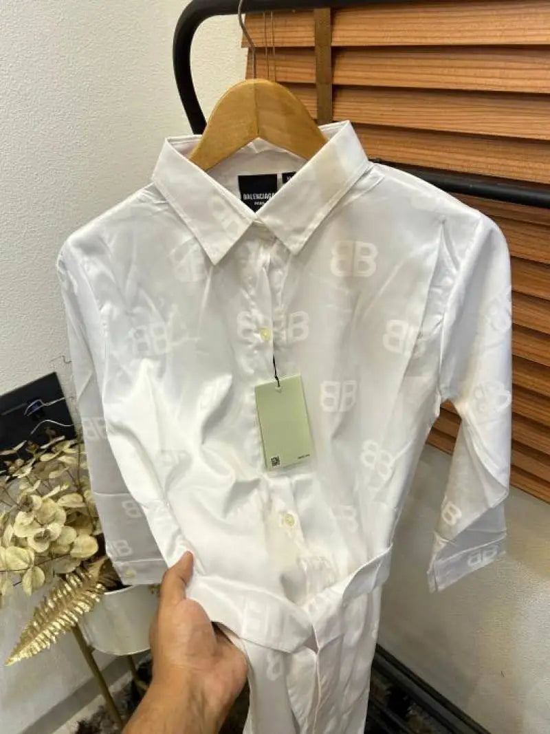 Dolc_e & Gabbana Imported Silk Fabric Self Monogram.. Print Premium Belted Dress For Women