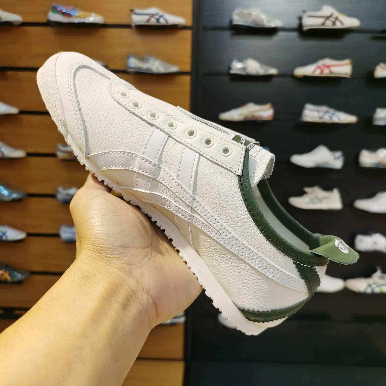 Onitsuka Tiger Mexico 66 Slip-On Leather White Green 7A Premium Sneakers D-2105