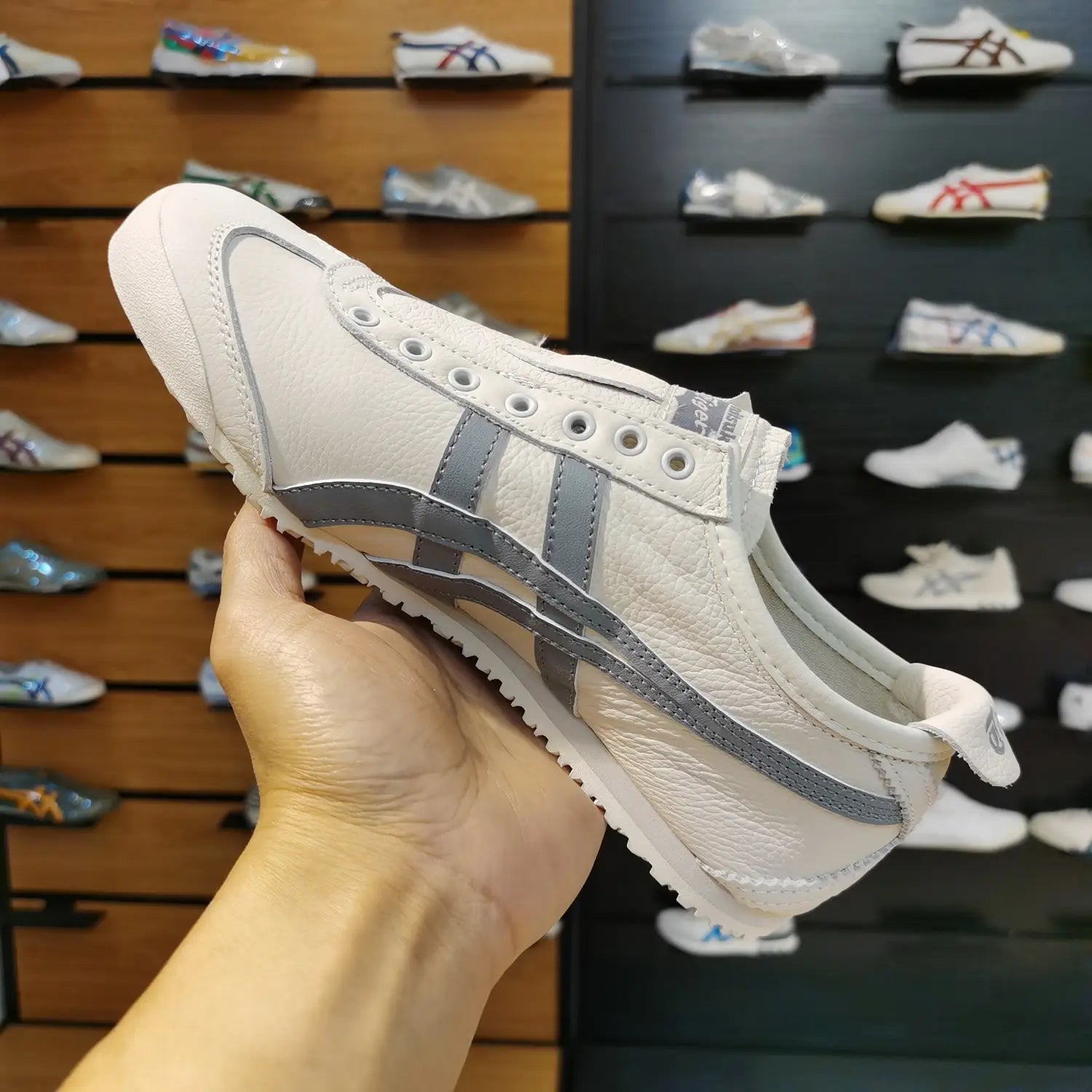 Onitsuka Tiger Mexico 66 Slip-On Leather Beige Grey 7A Premium Sneakers D-2106