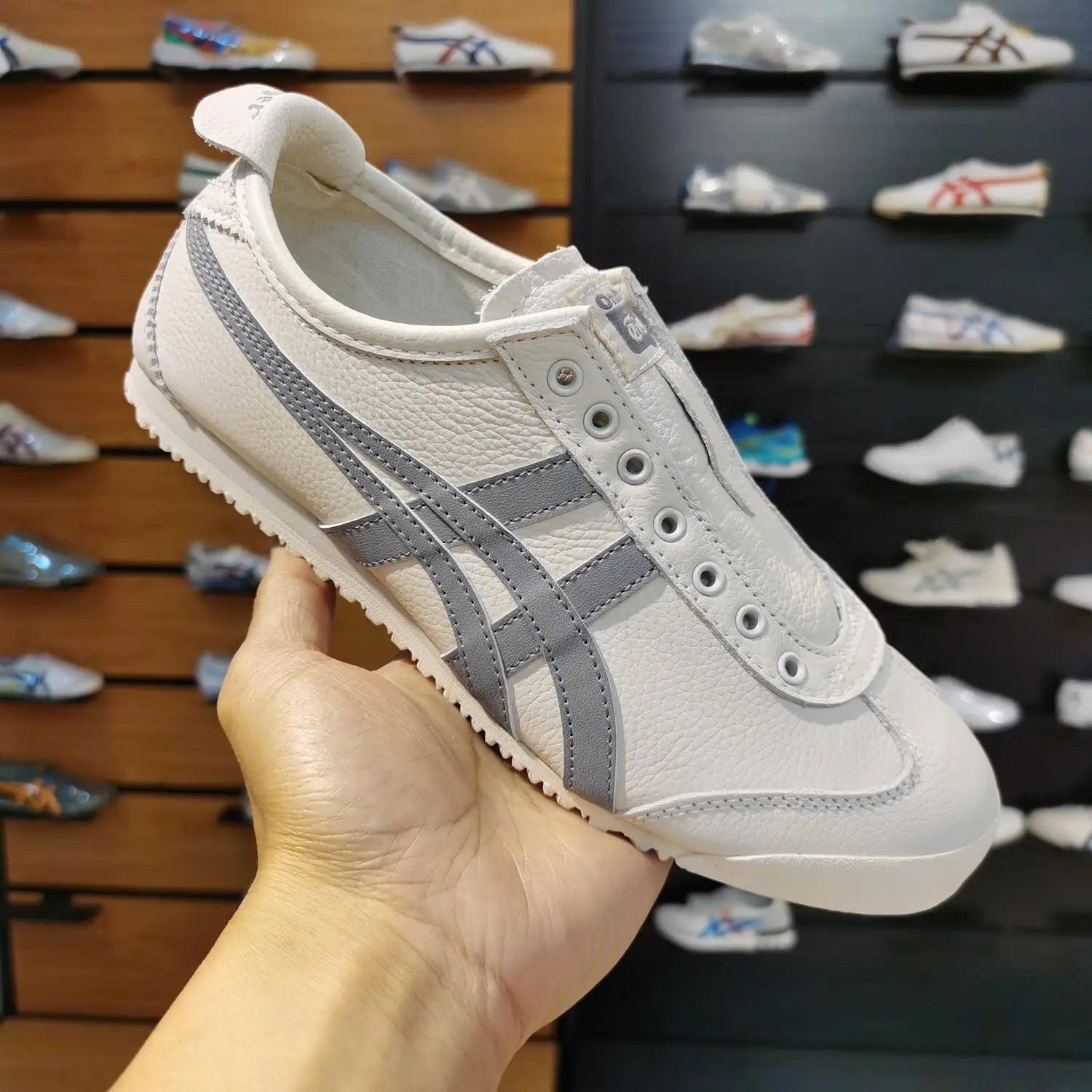 Onitsuka Tiger Mexico 66 Slip-On Leather Beige Grey 7A Premium Sneakers D-2106