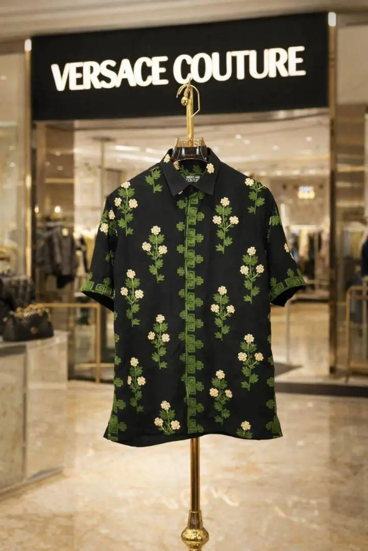 Versac_e Flower Thread Embroidery E-X..clusive Linen Half Shirt DN 632