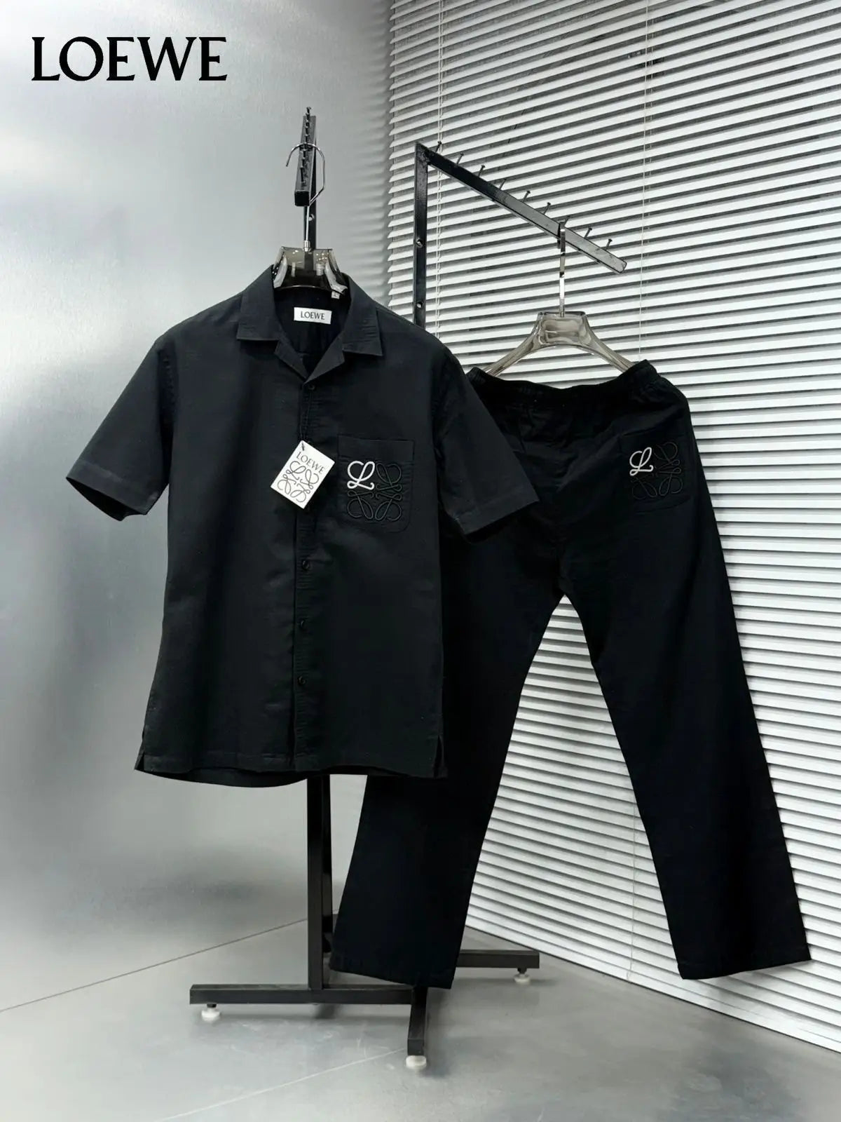 Loewe Black Embroidery Logo Premium Linen Cord Set