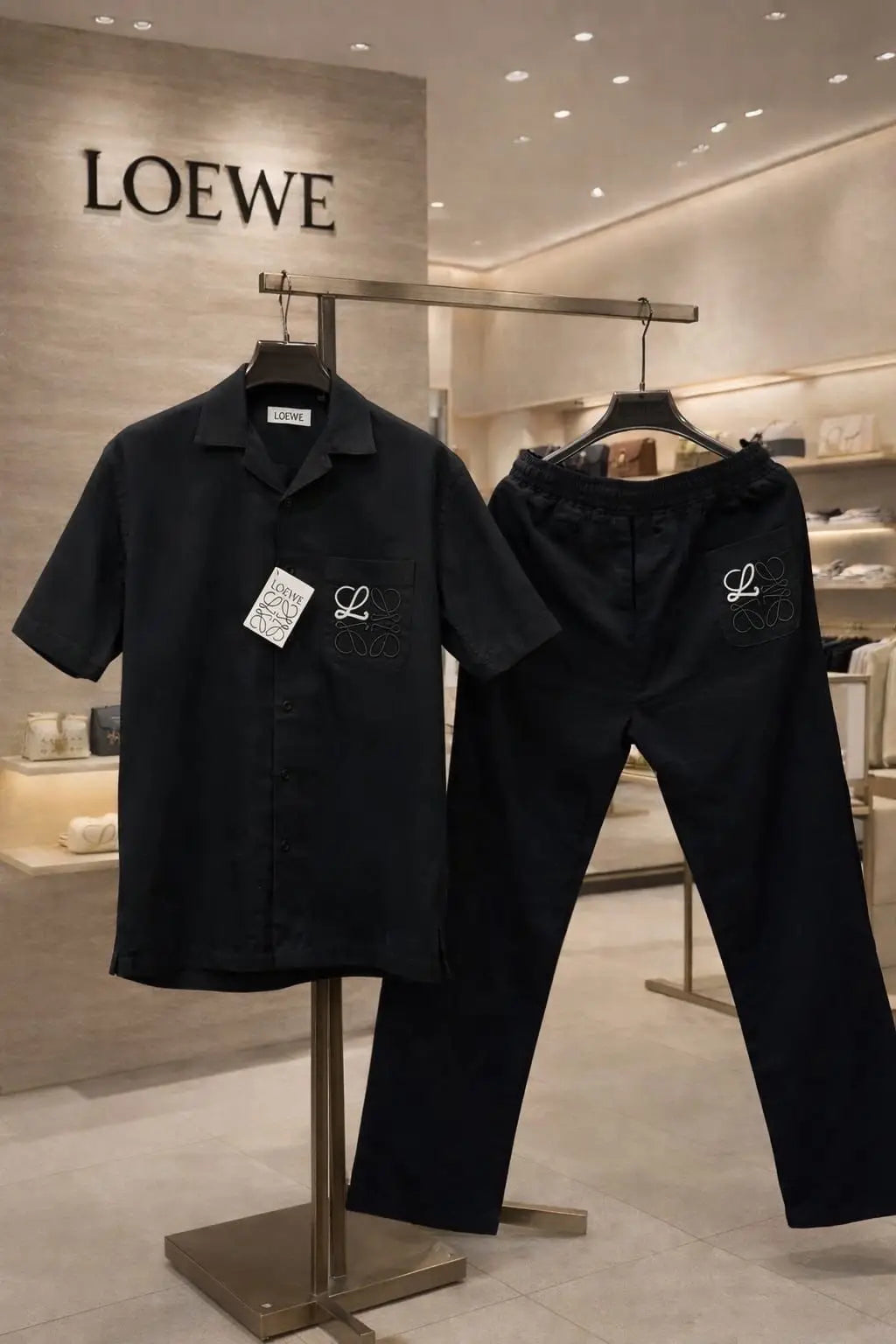 Loewe Black Embroidery Logo Premium Linen Cord Set