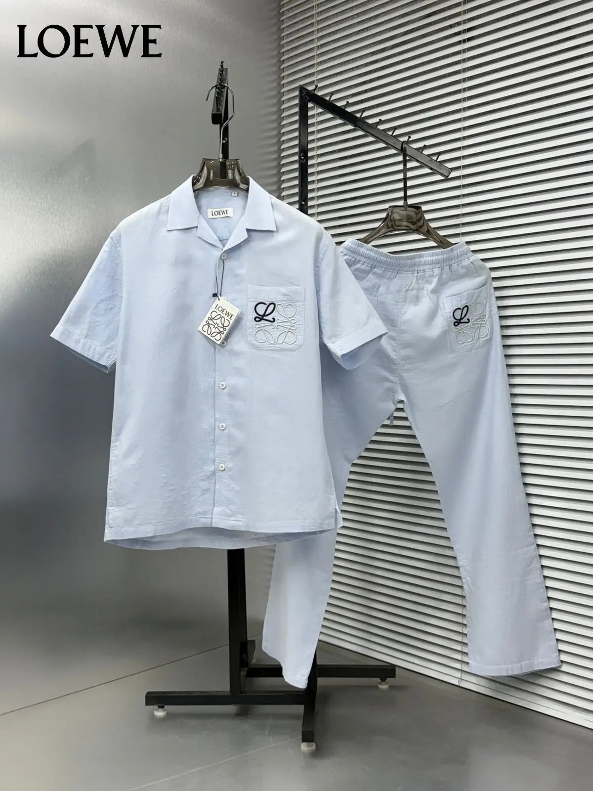 Loewe Sky Blue Embroidery Logo Premium Linen Cord Set