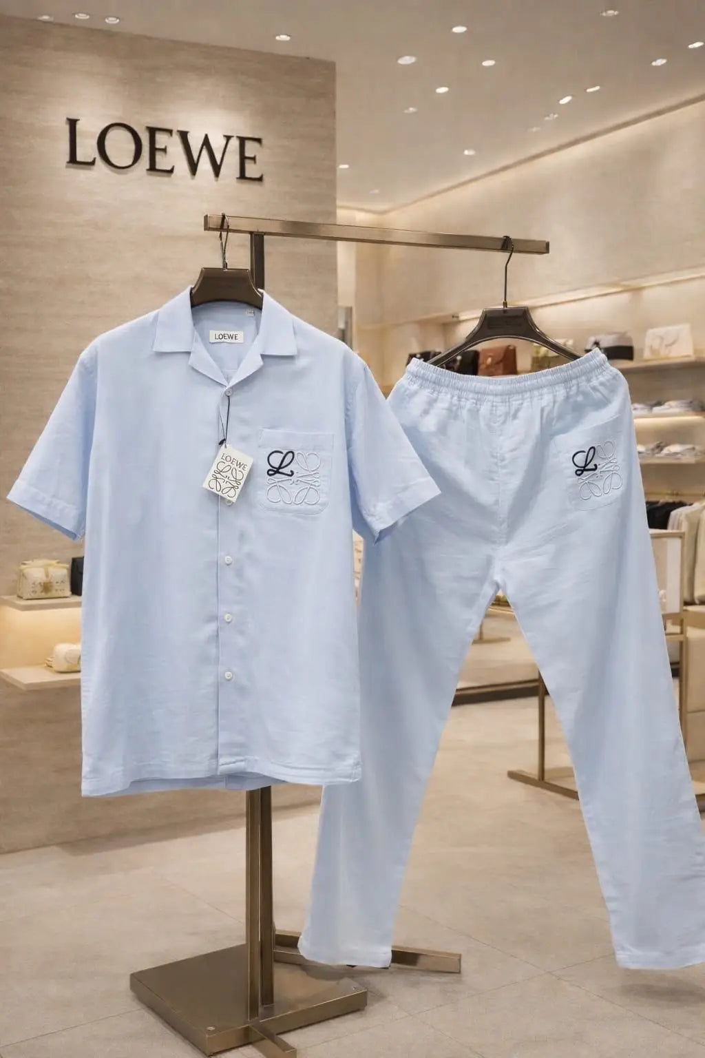 Loewe Sky Blue Embroidery Logo Premium Linen Cord Set