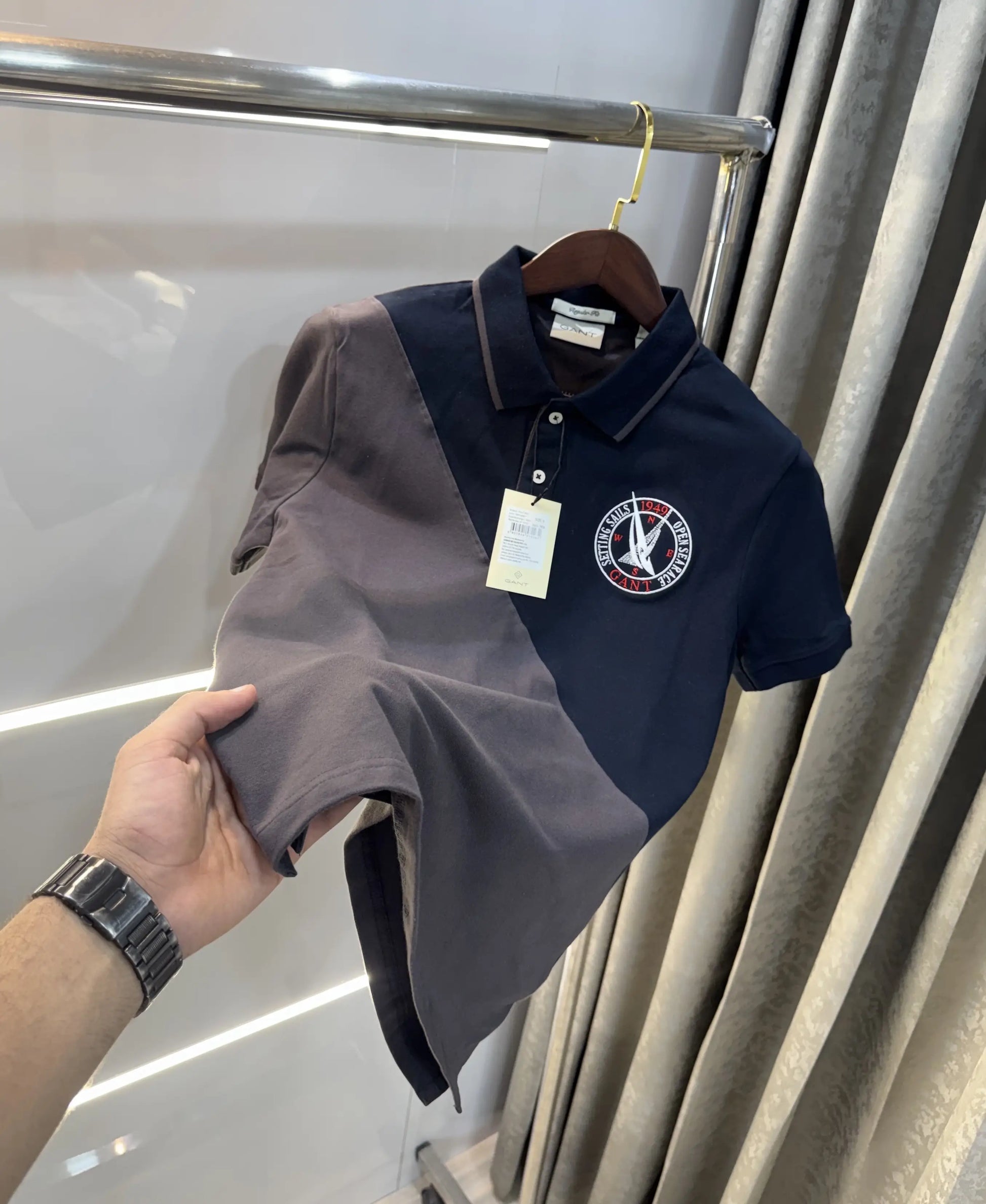 Gant Navy Grey Logo Work Premium Polo T-shirt