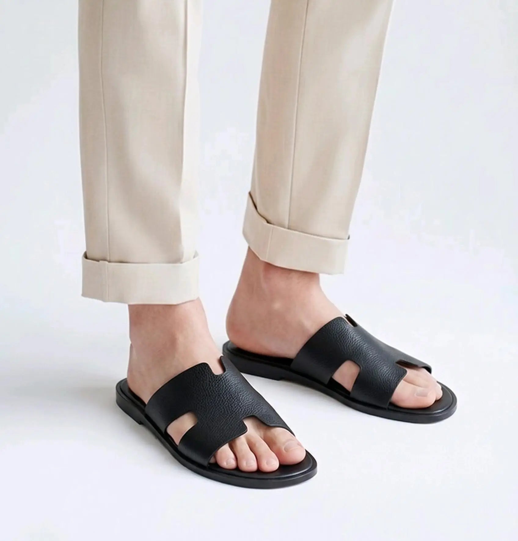 Herms_Black Premium Leather Slide