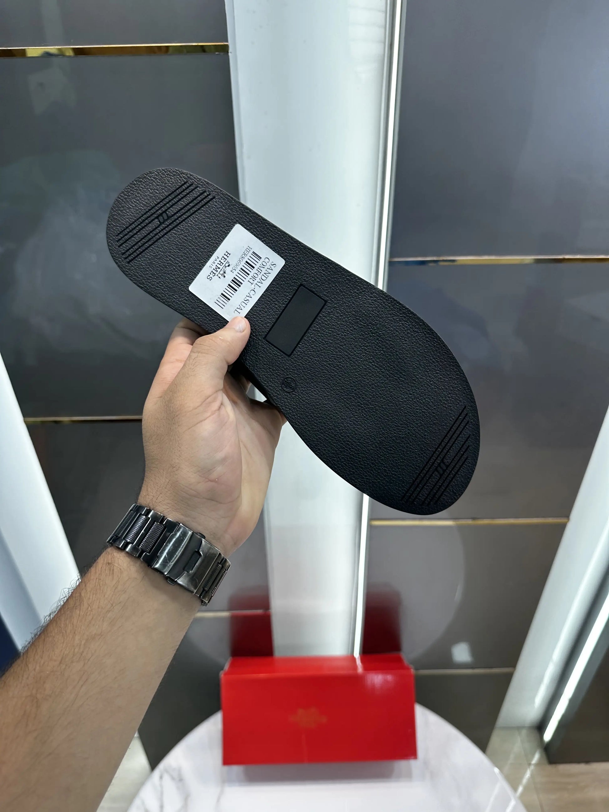 Herms_Black Premium Leather Slide