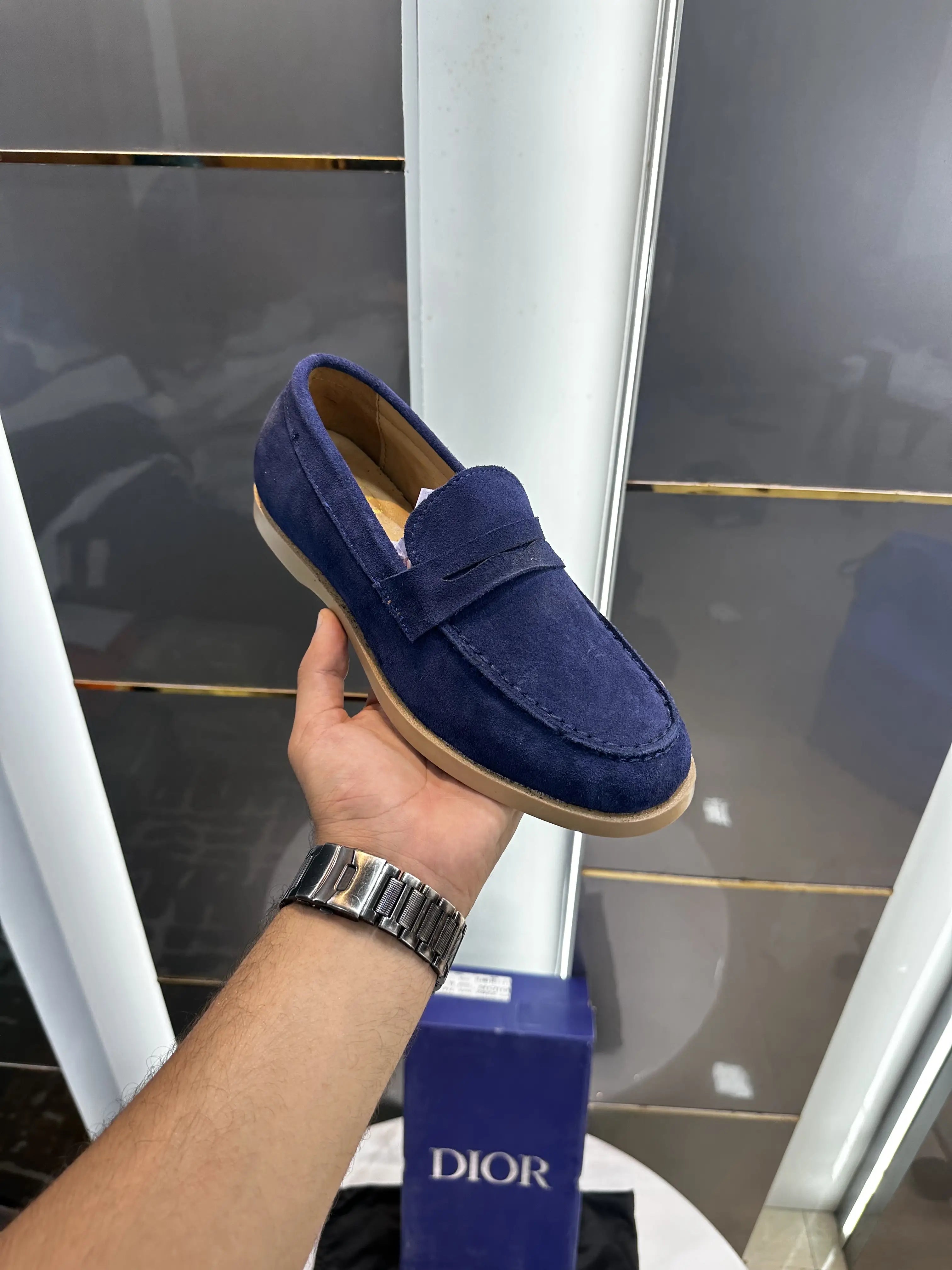 Dior_Blue Premium Suede Leather Formal Loafer