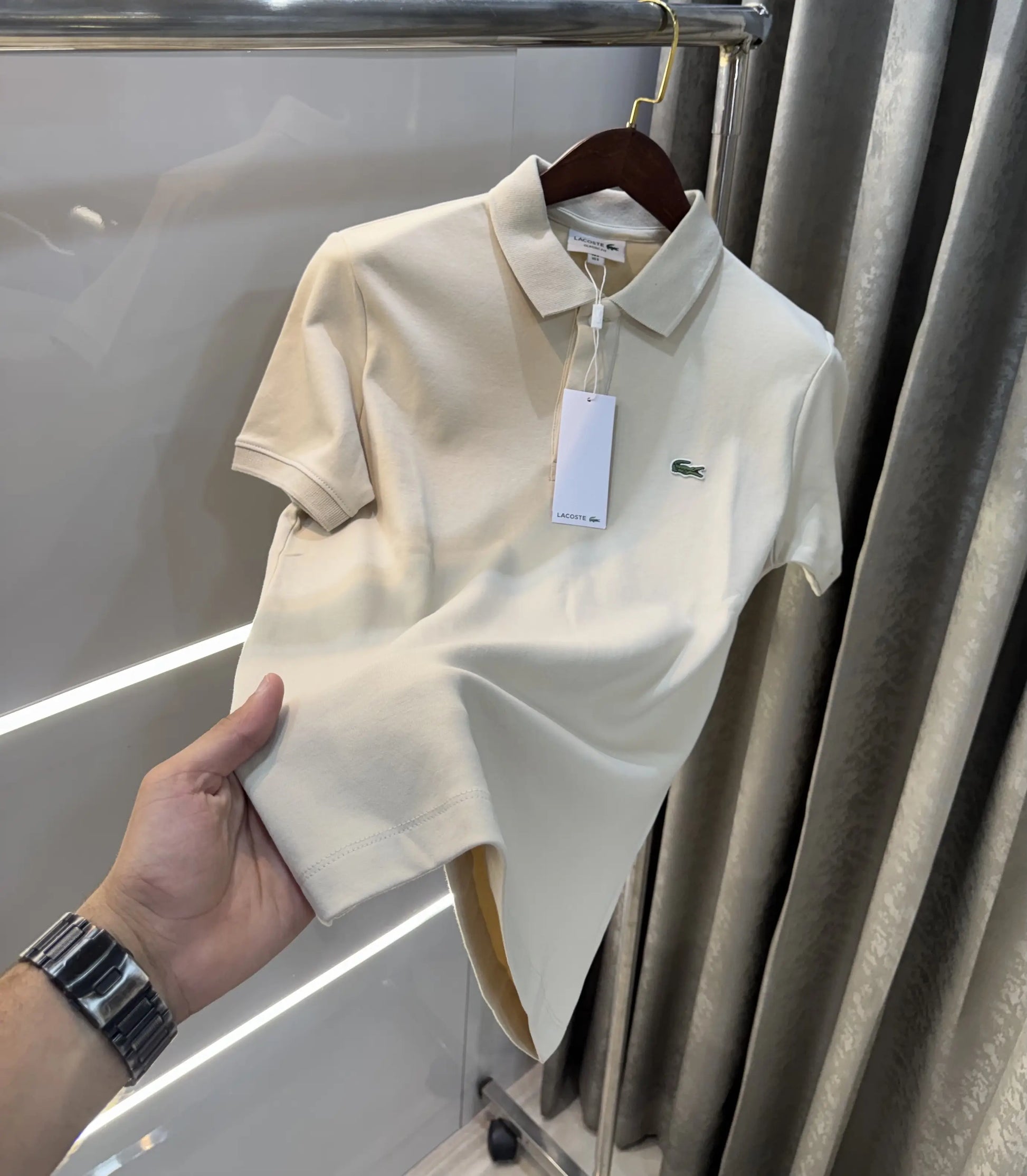 Lacost e Beige Logo Work Premium Polo T-Shirt