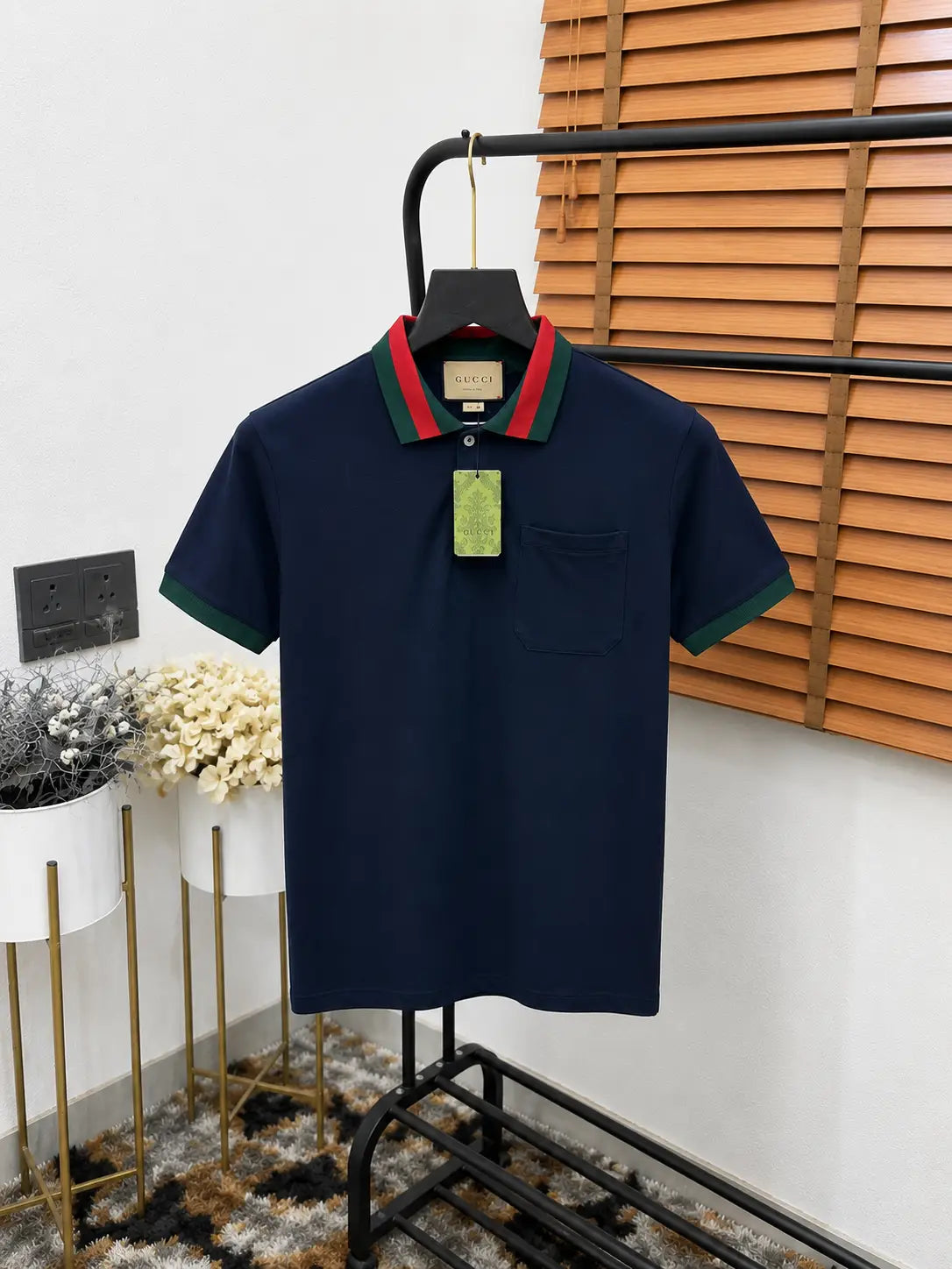 Gucc_i Classic Logo Embroidered Navy Blue Premium Polo T-shirt