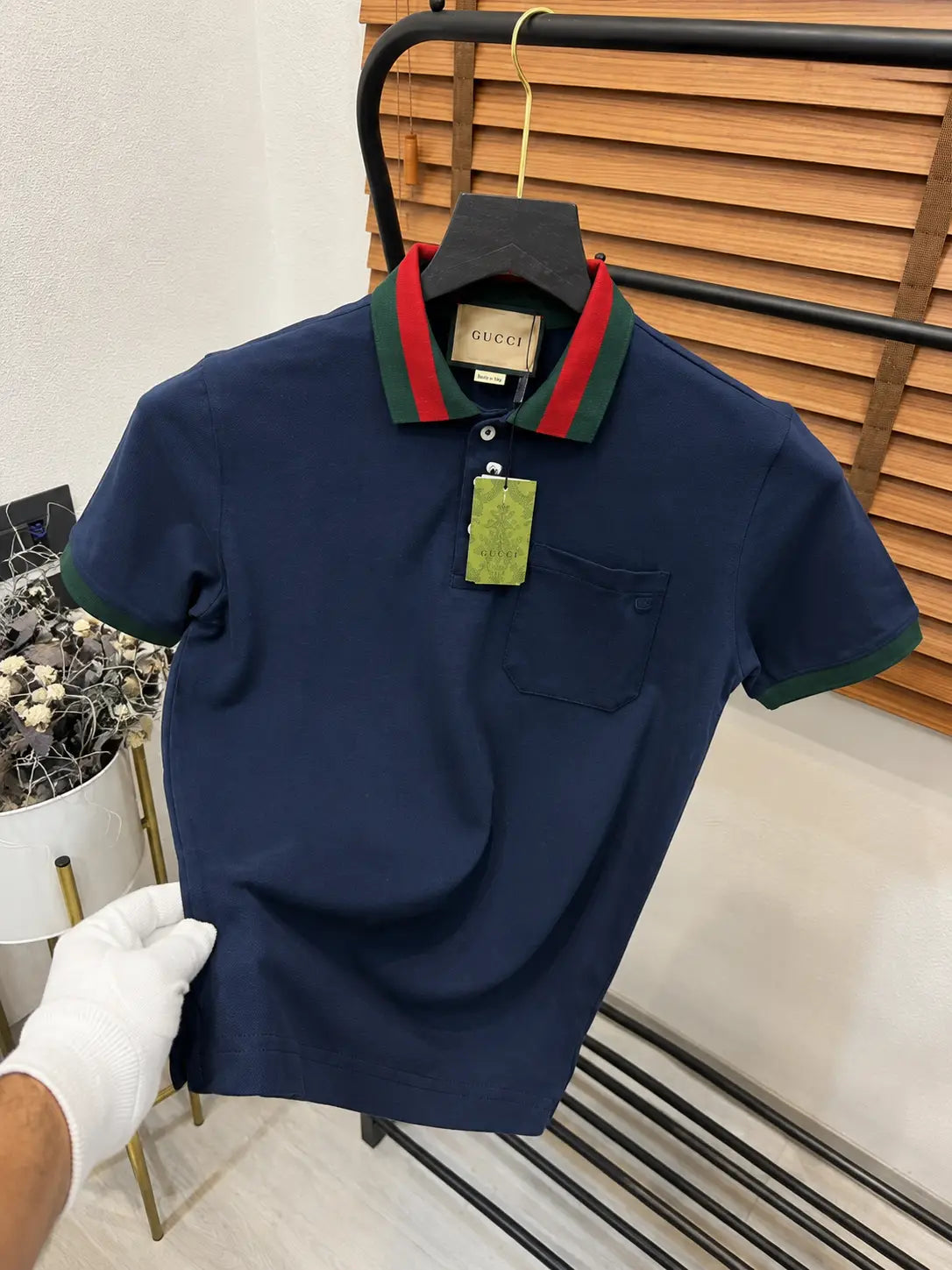 Gucc_i Classic Logo Embroidered Navy Blue Premium Polo T-shirt
