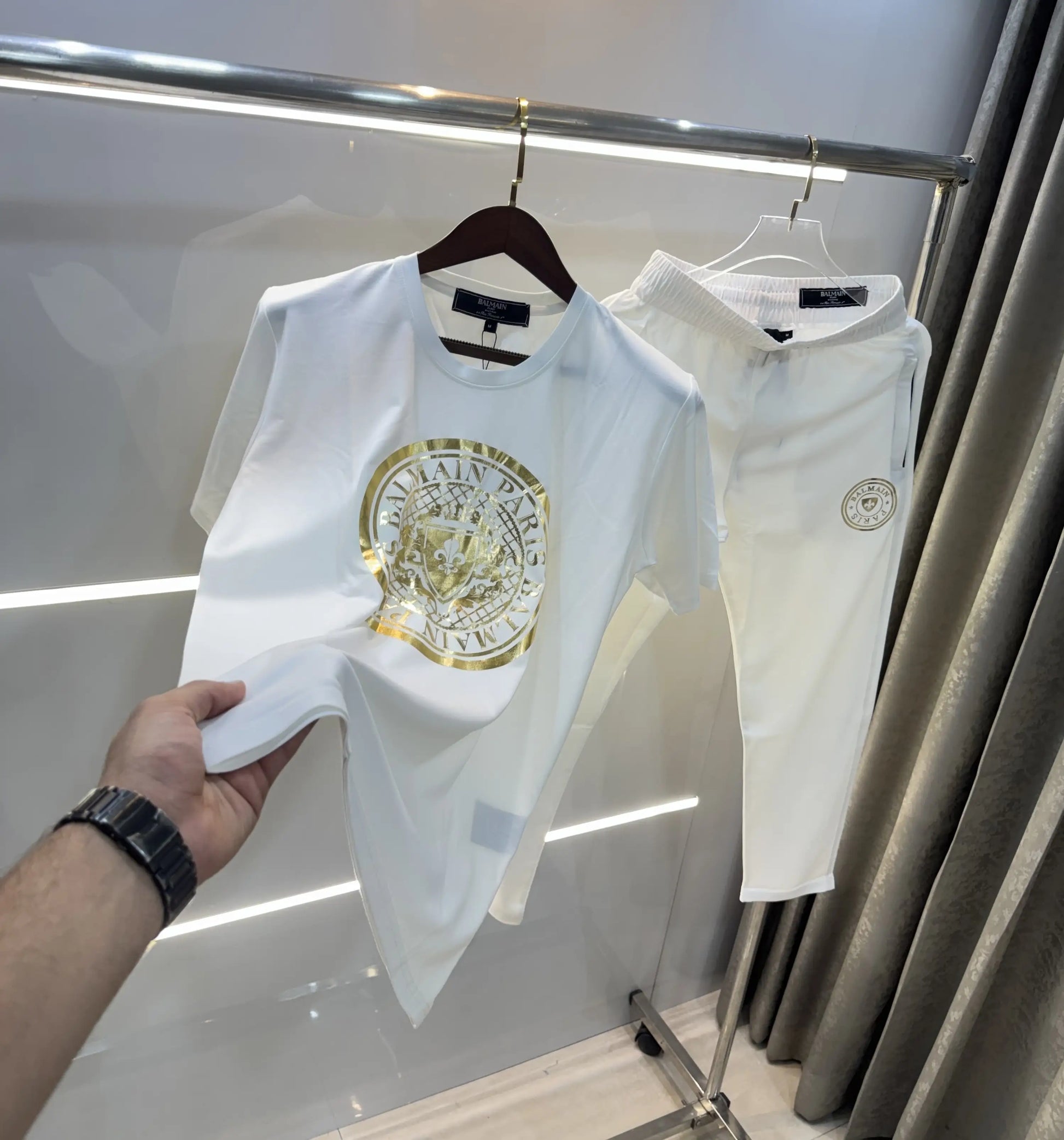 Balmain Paris White Logo Work Premium Cord Set With Premium Packing