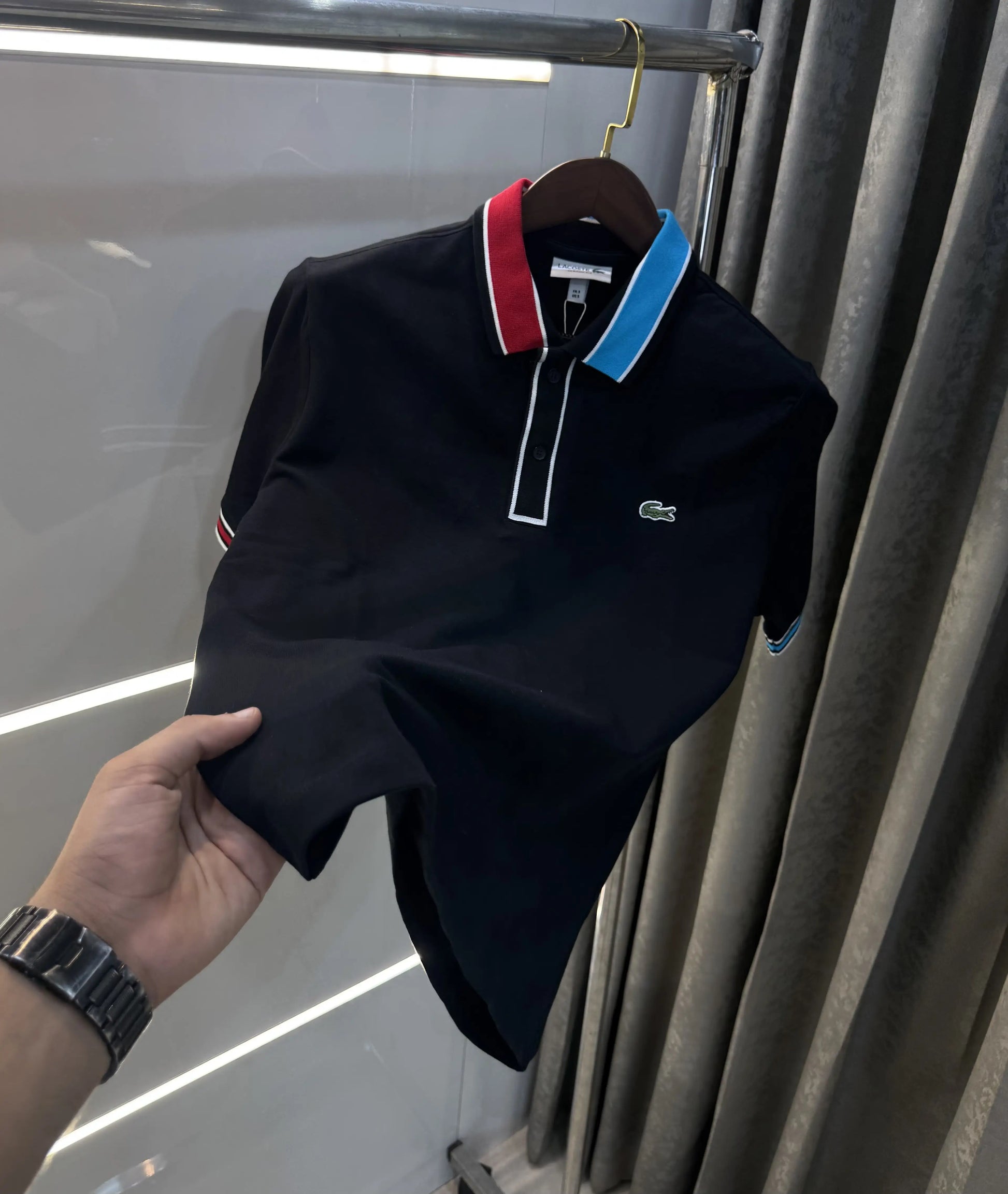 Lacost e Black Embroidery Logo Premium Polo T-Shirt