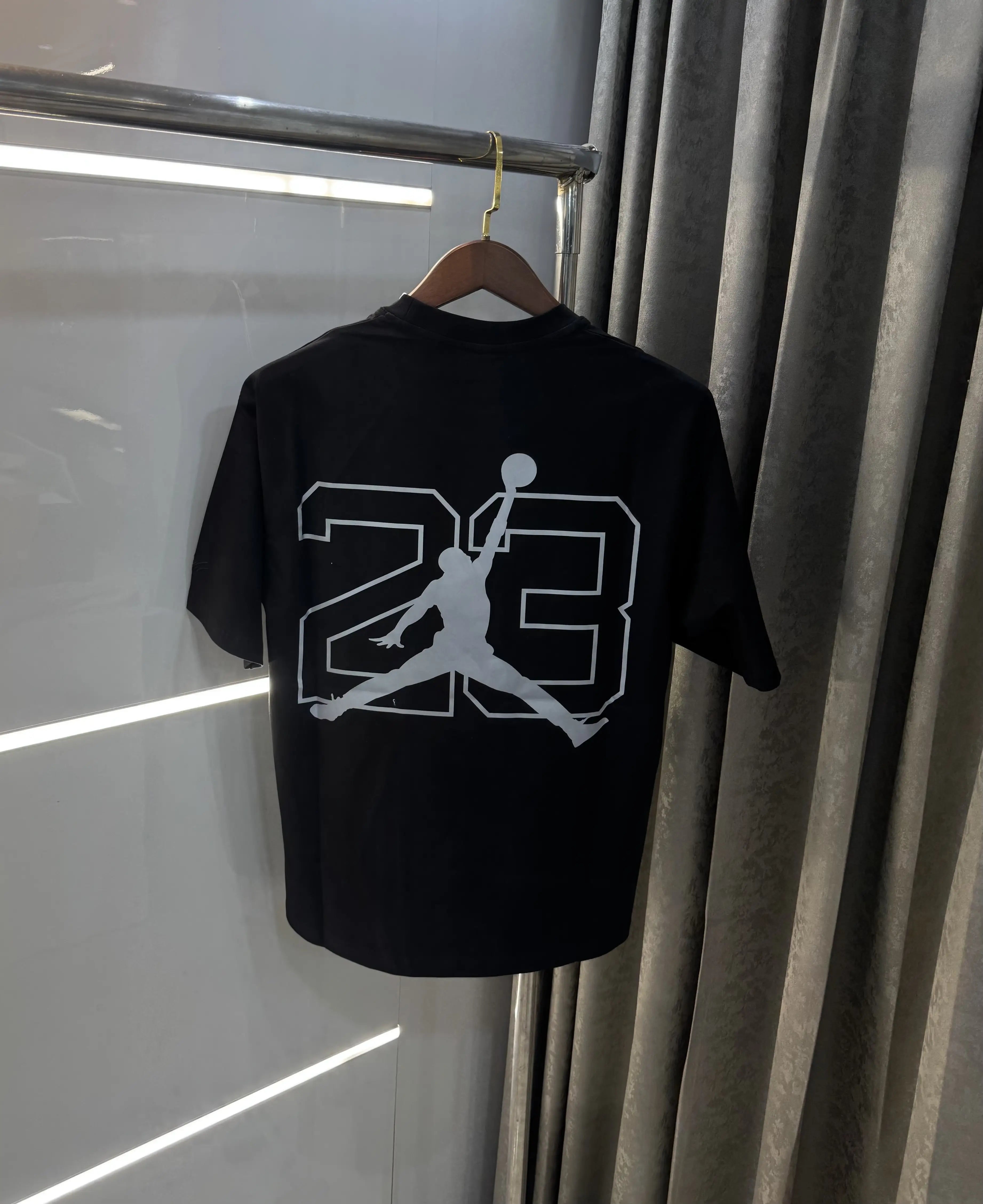 Air Jordan Black Reflective Logo Print Imported Oversized T-Shirt