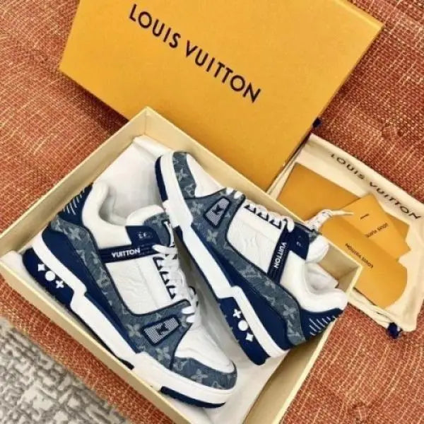 Loui s Vuitton LV Monogram Trainer Blue White with Accessories
