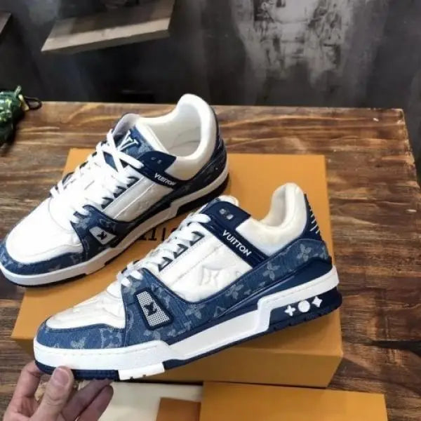 Loui s Vuitton LV Monogram Trainer Blue White with Accessories