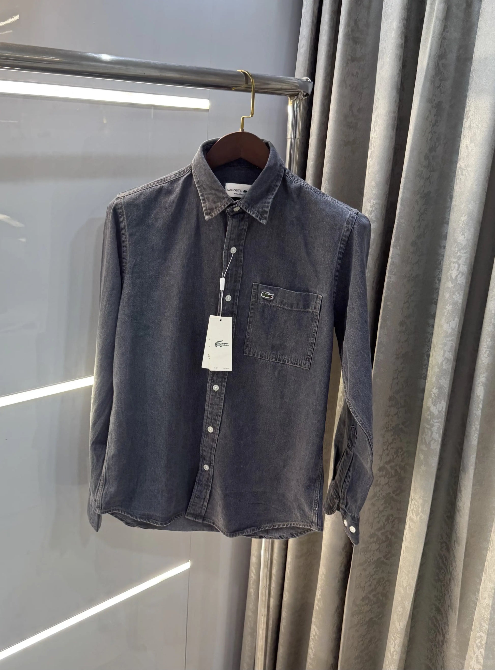 Lacost e Carbon Black Embroidery Logo Premium Denim Shirt
