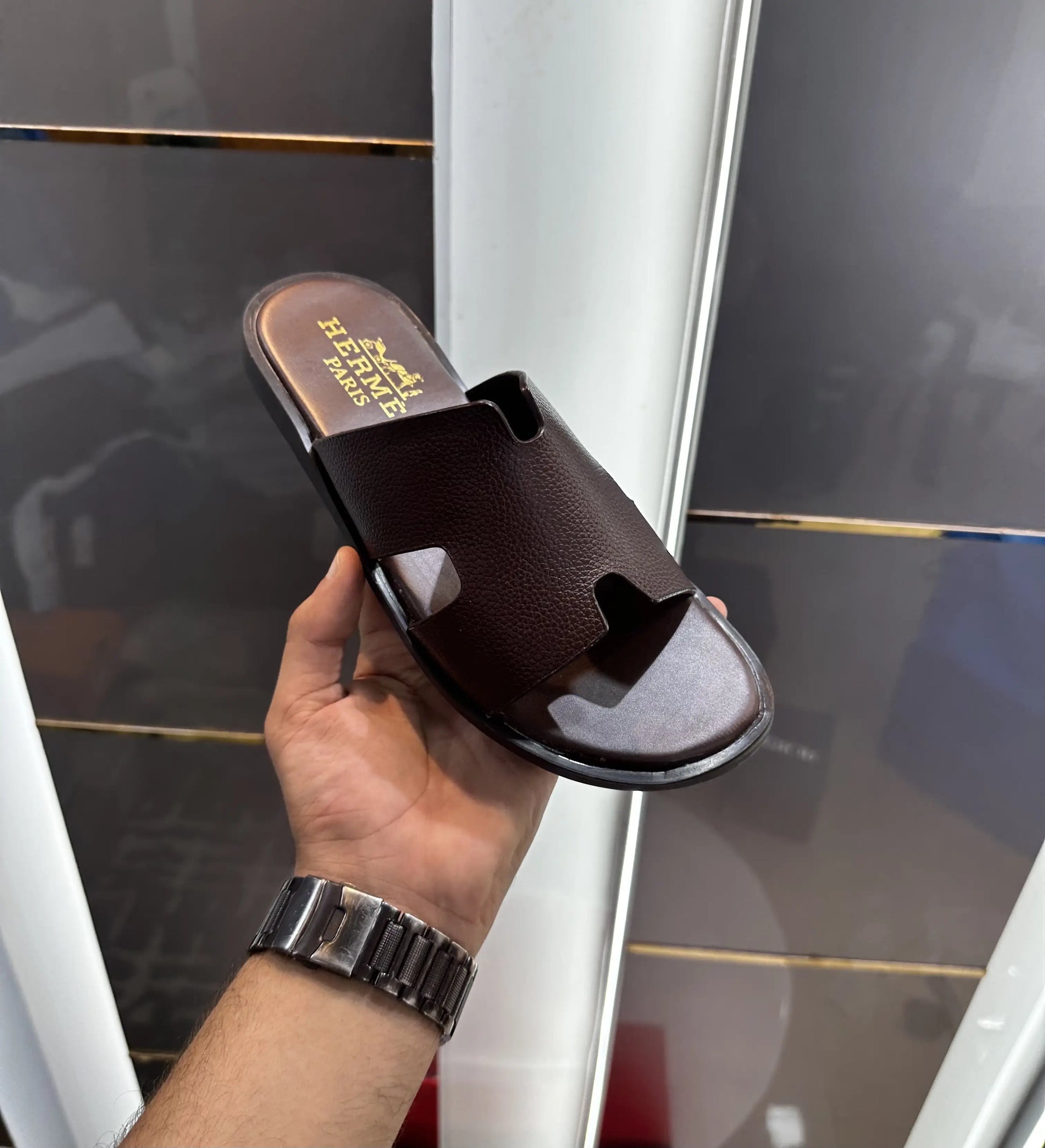 Herms_Brown Premium Leather Slide