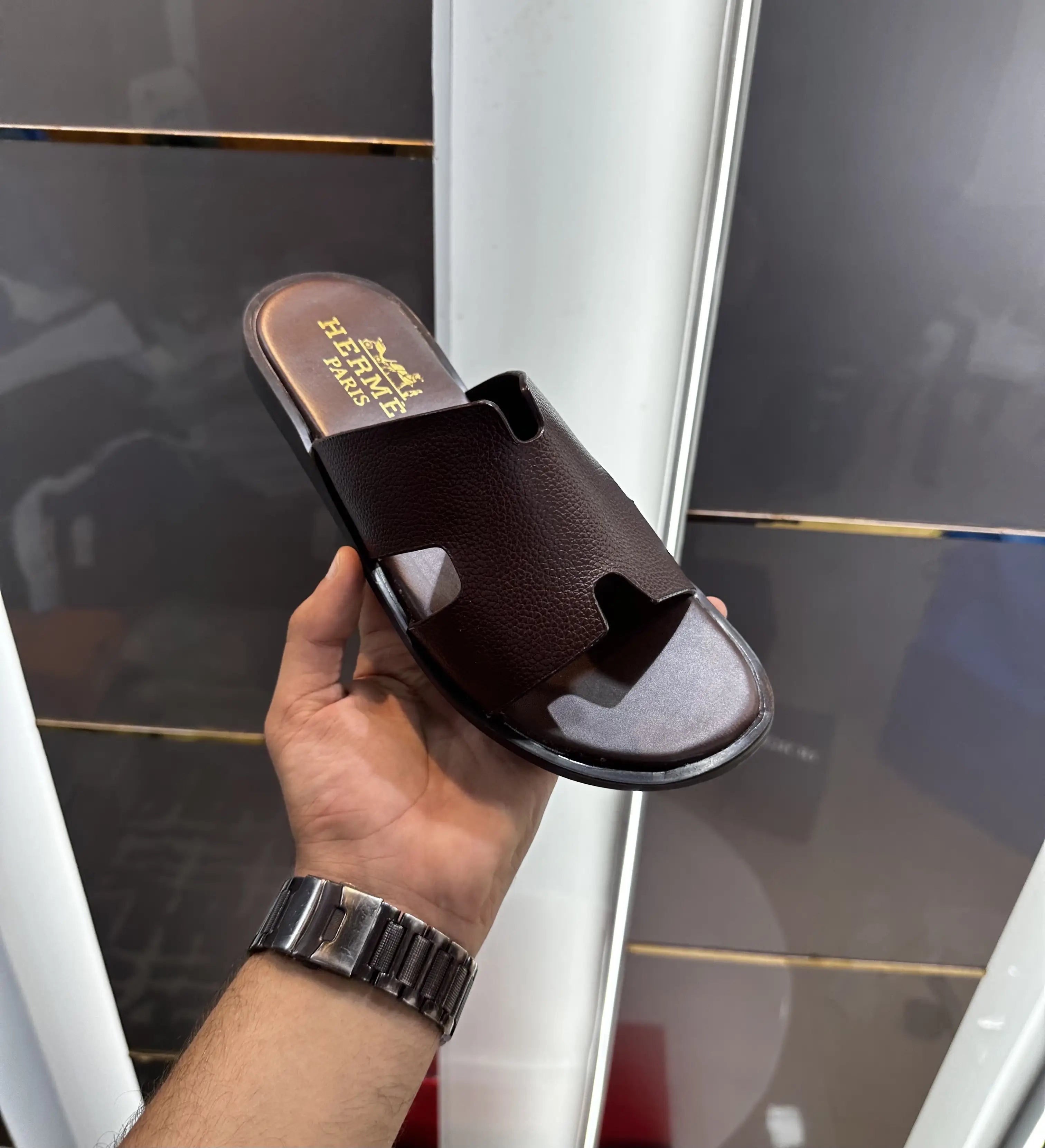 Herms_Brown Premium Leather Slide