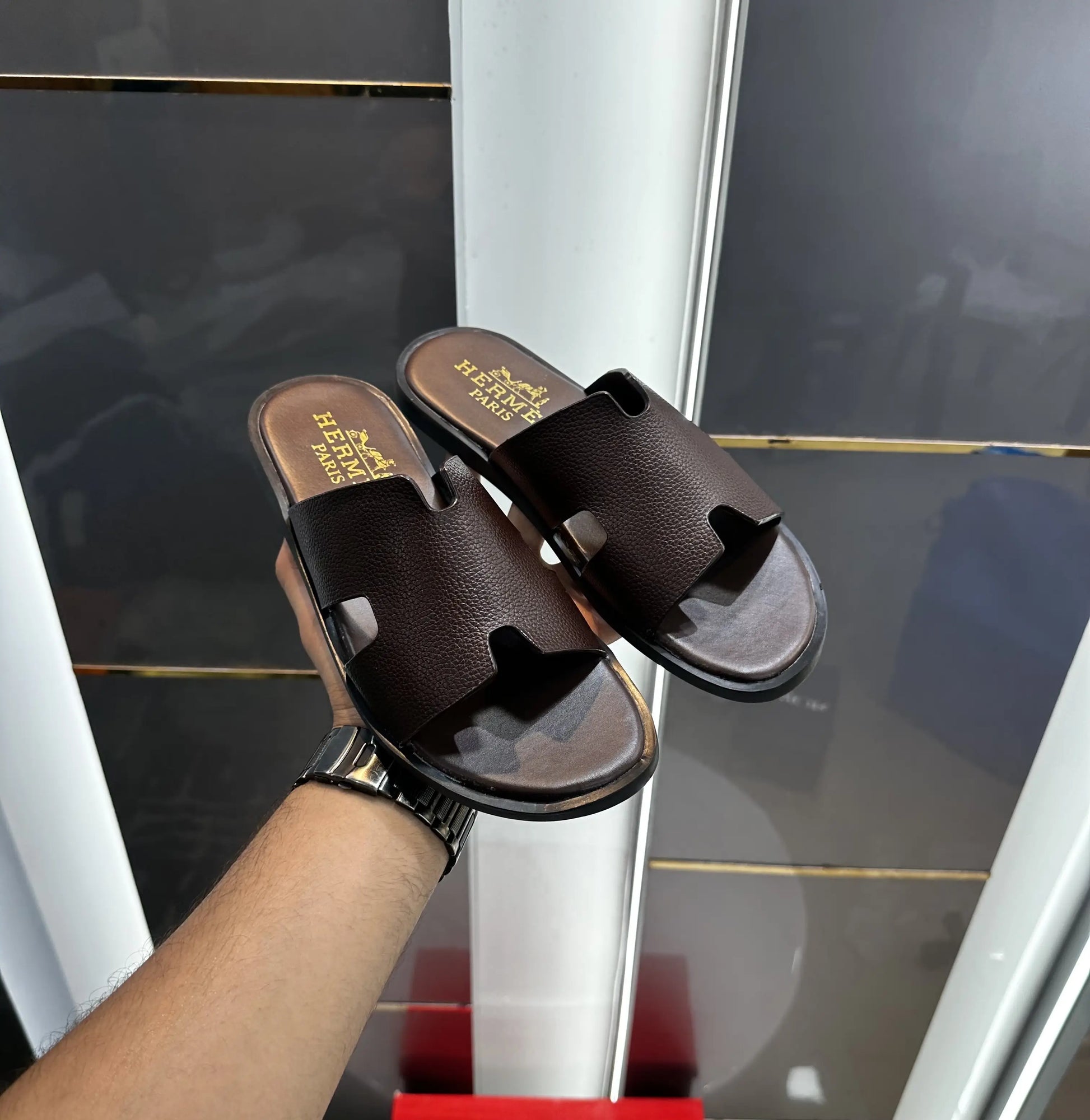 Herms_Brown Premium Leather Slide