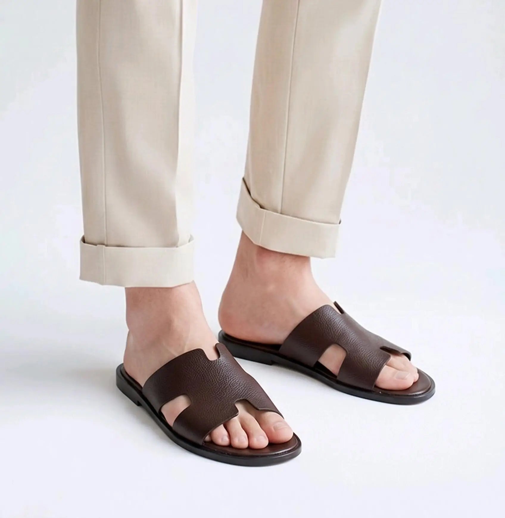 Herms_Brown Premium Leather Slide