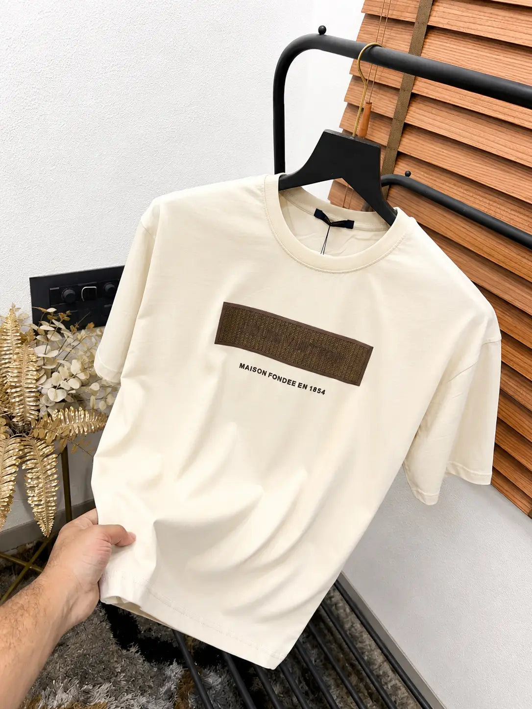 Loui_s Vuitton Turkey Imported Jute Embroidered Premium Drop Shoulder T-shirt (DN 567)