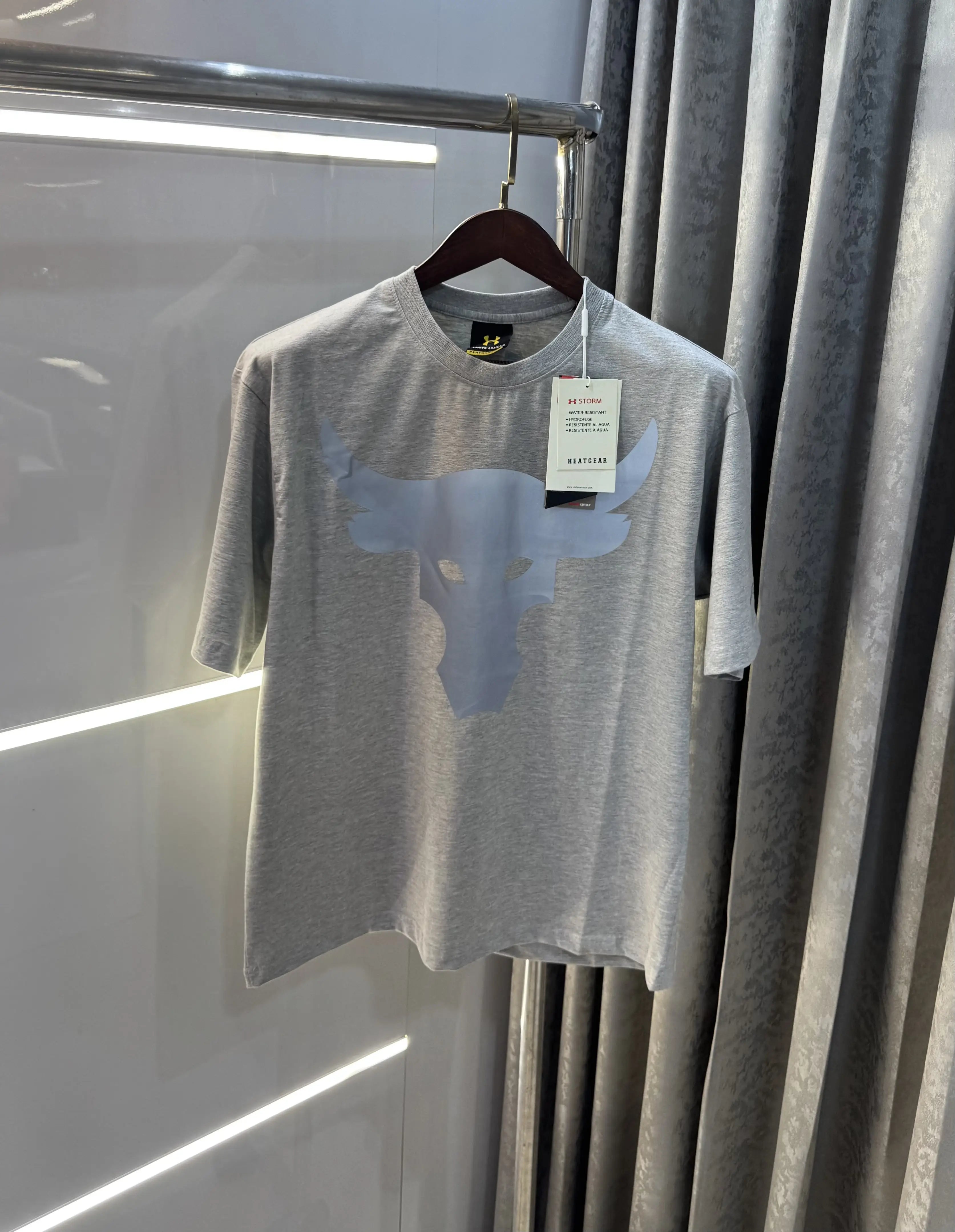 Under Armour Grey Reflective Logo Print Imported Oversized T-Shirt