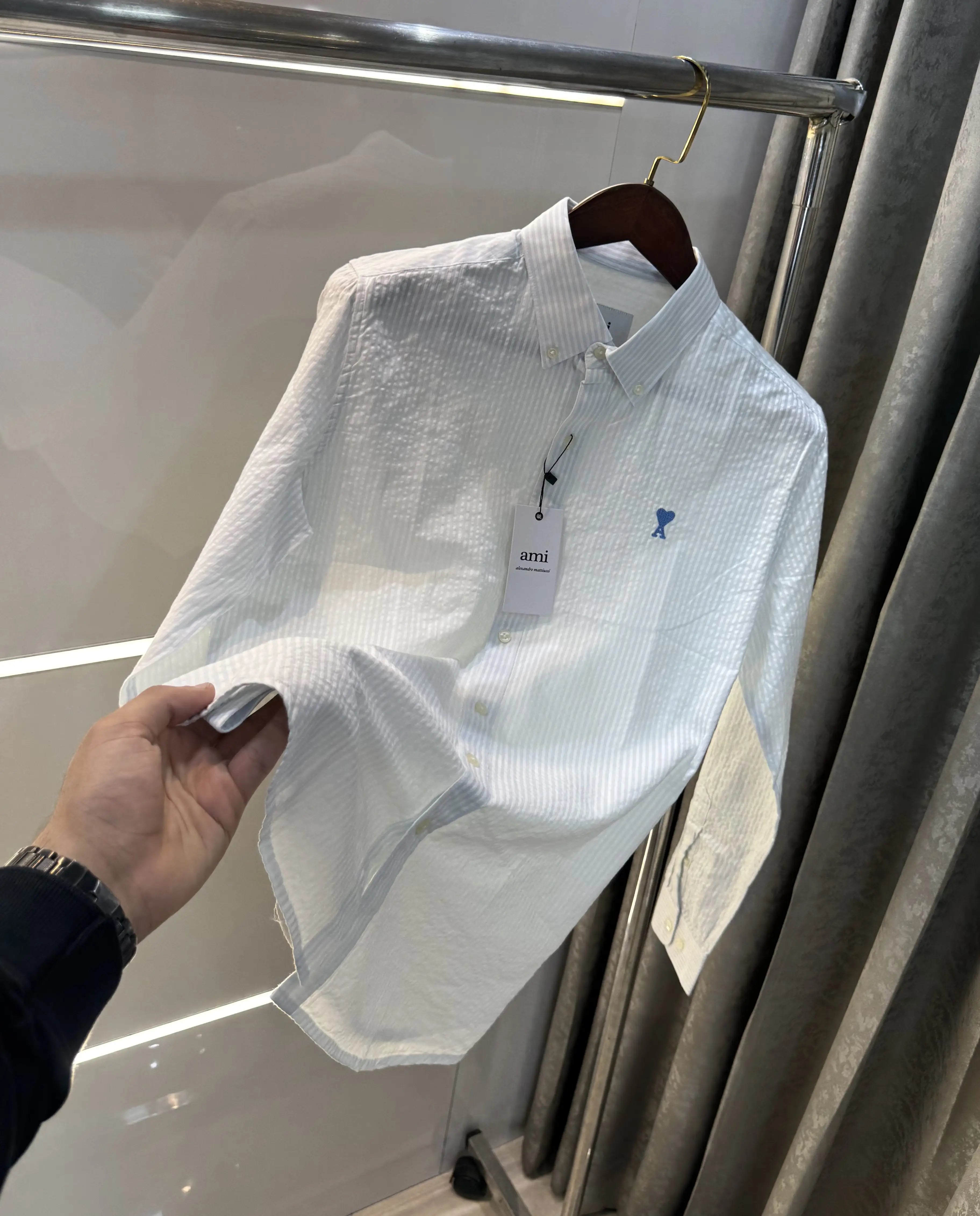 Ami Paris Sky Blue Embroidery Logo Premium Shirt