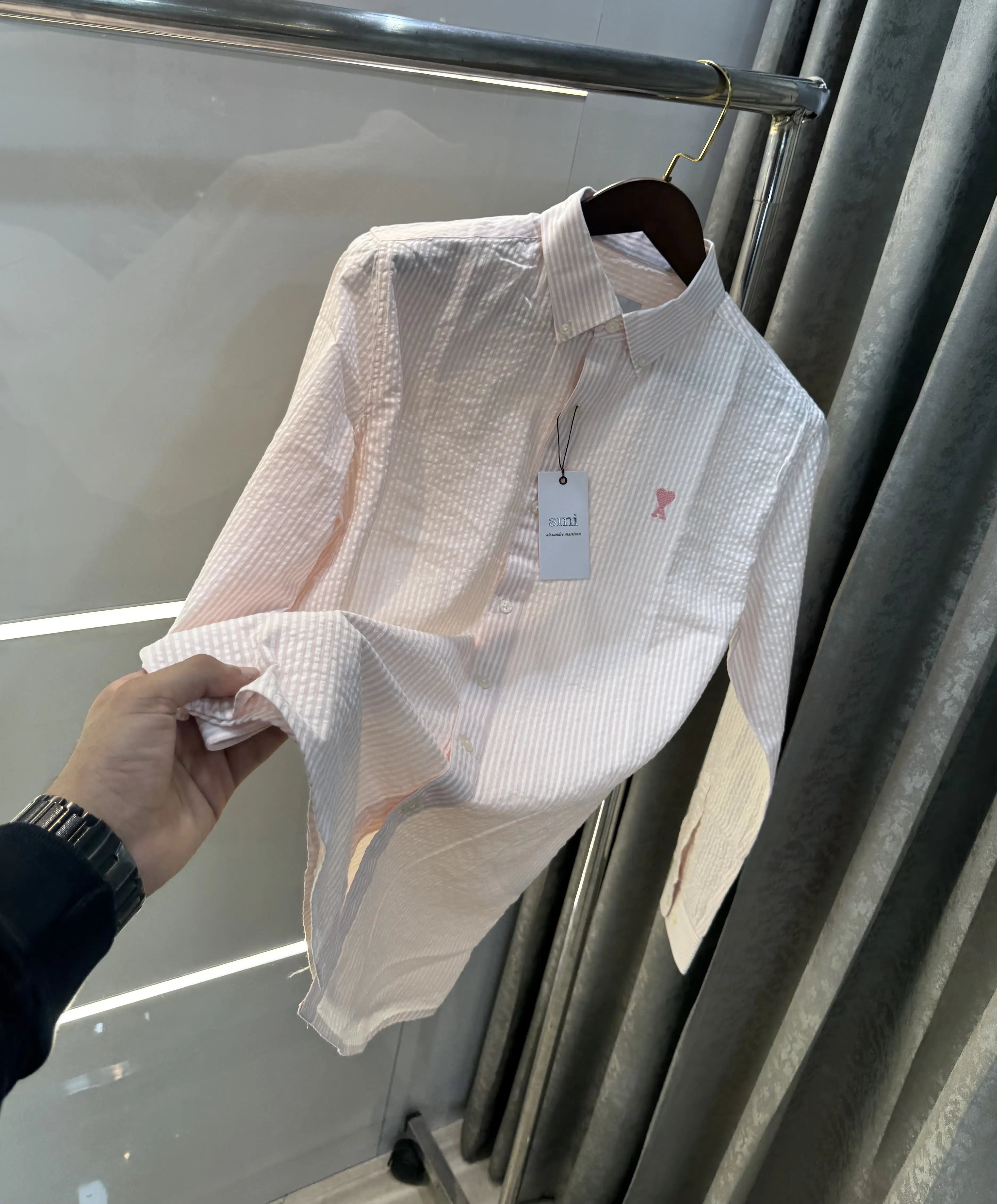 Ami Paris Pink Embroidery Logo Premium Shirt