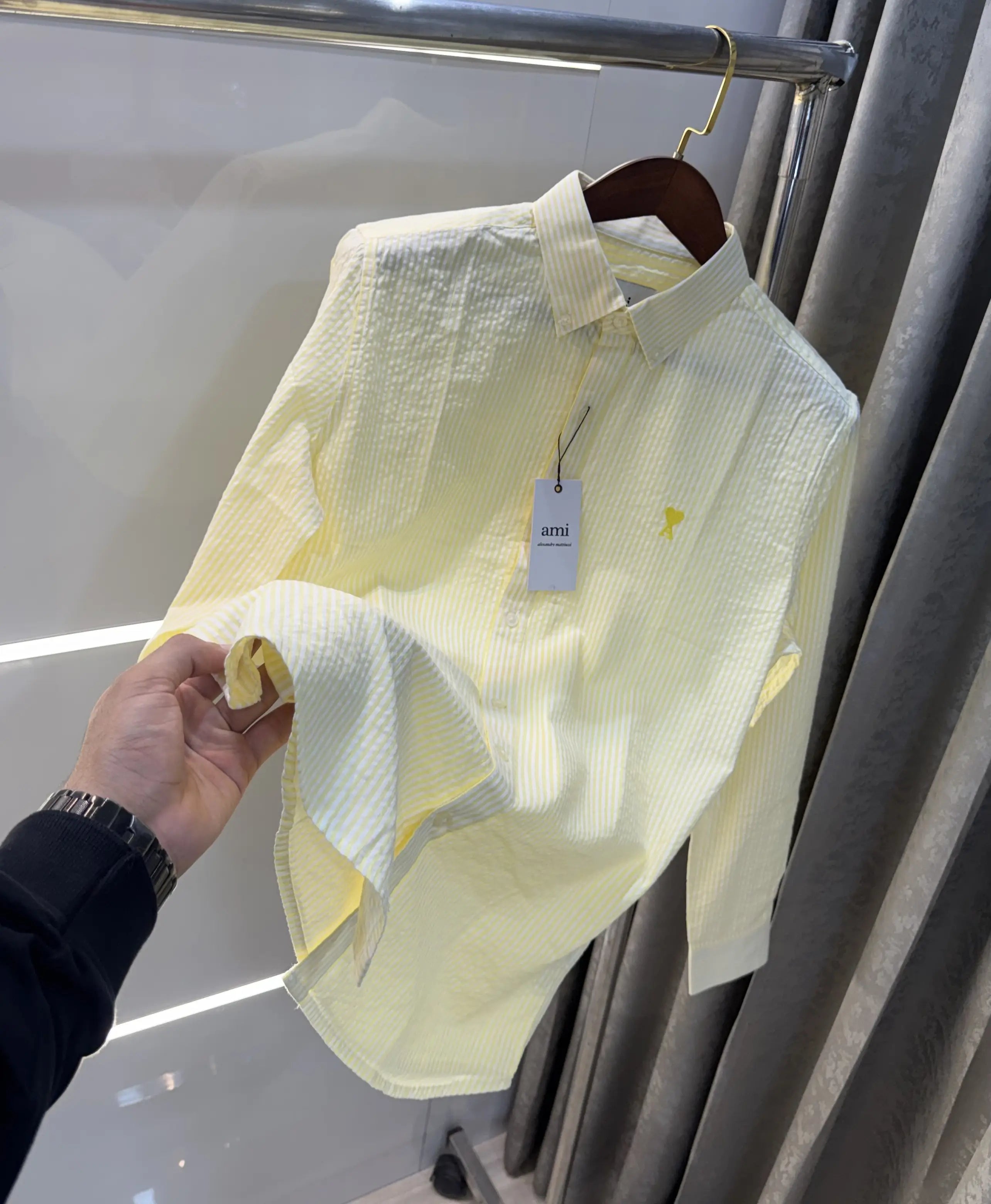 Ami Paris Yellow Embroidery Logo Premium Shirt