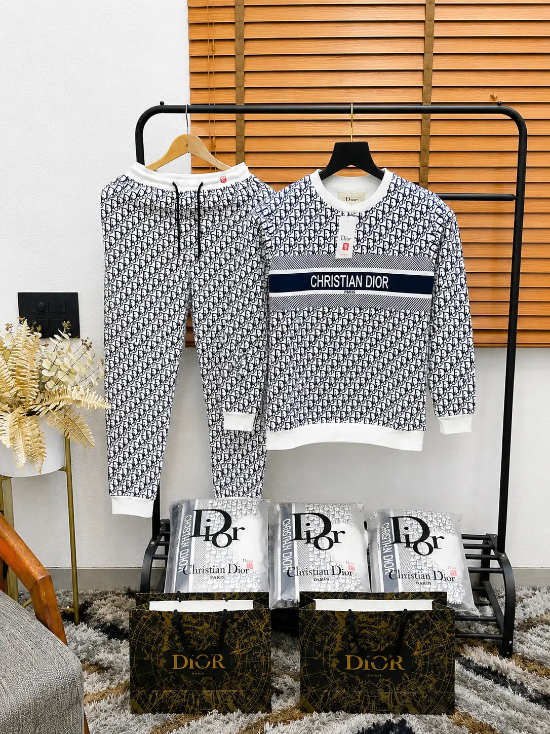Christian Dio_r Monogram Print Navy Blue Turkey Imported Premium Cord Set For Kids With Brand Packaging (DN 561)
